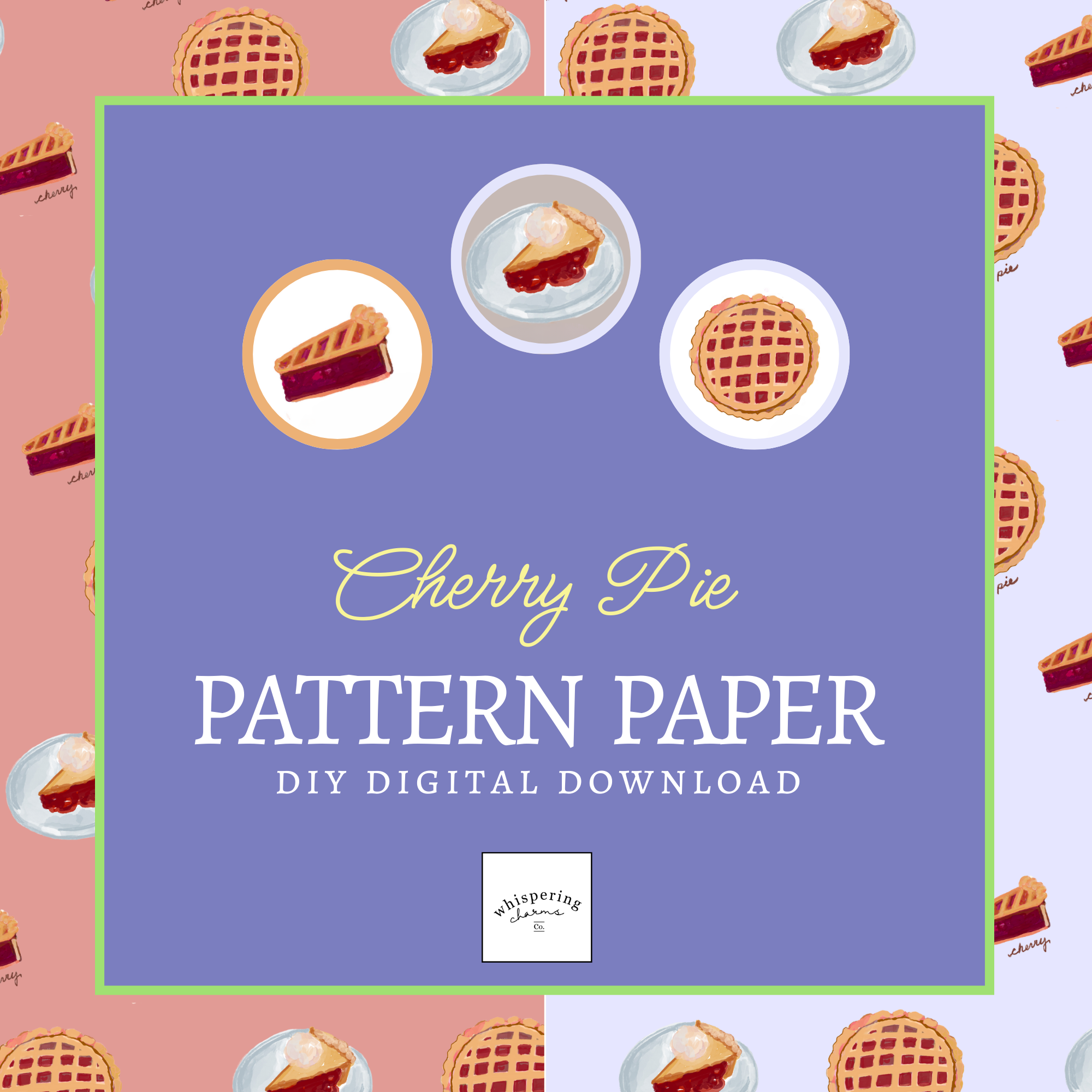 Cherry Pie Illustrated Paper Digital Download