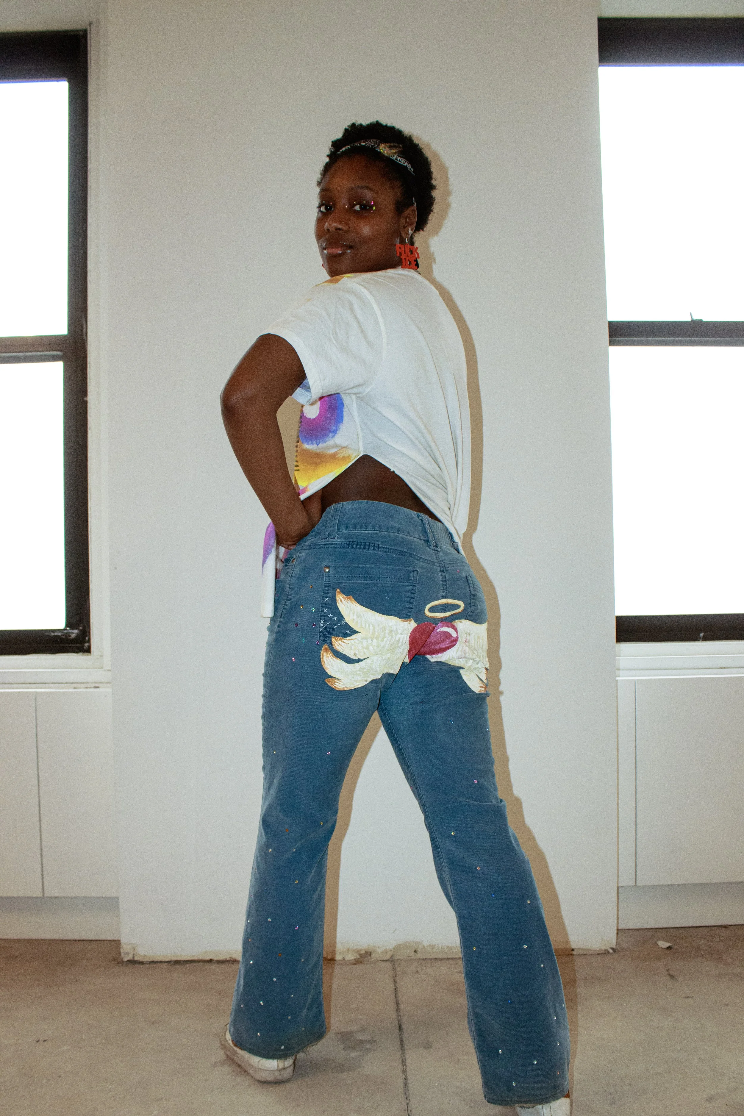 Rhinestone Hearts Corduroy Pants