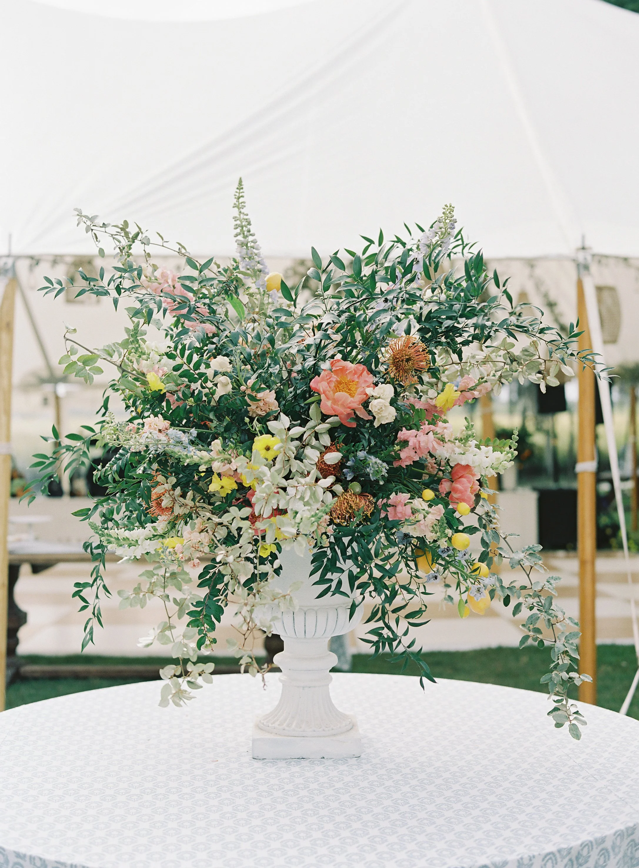 Wedding reception centerpiece at Litchfield Plantation in Pawleys Island, South Carolina