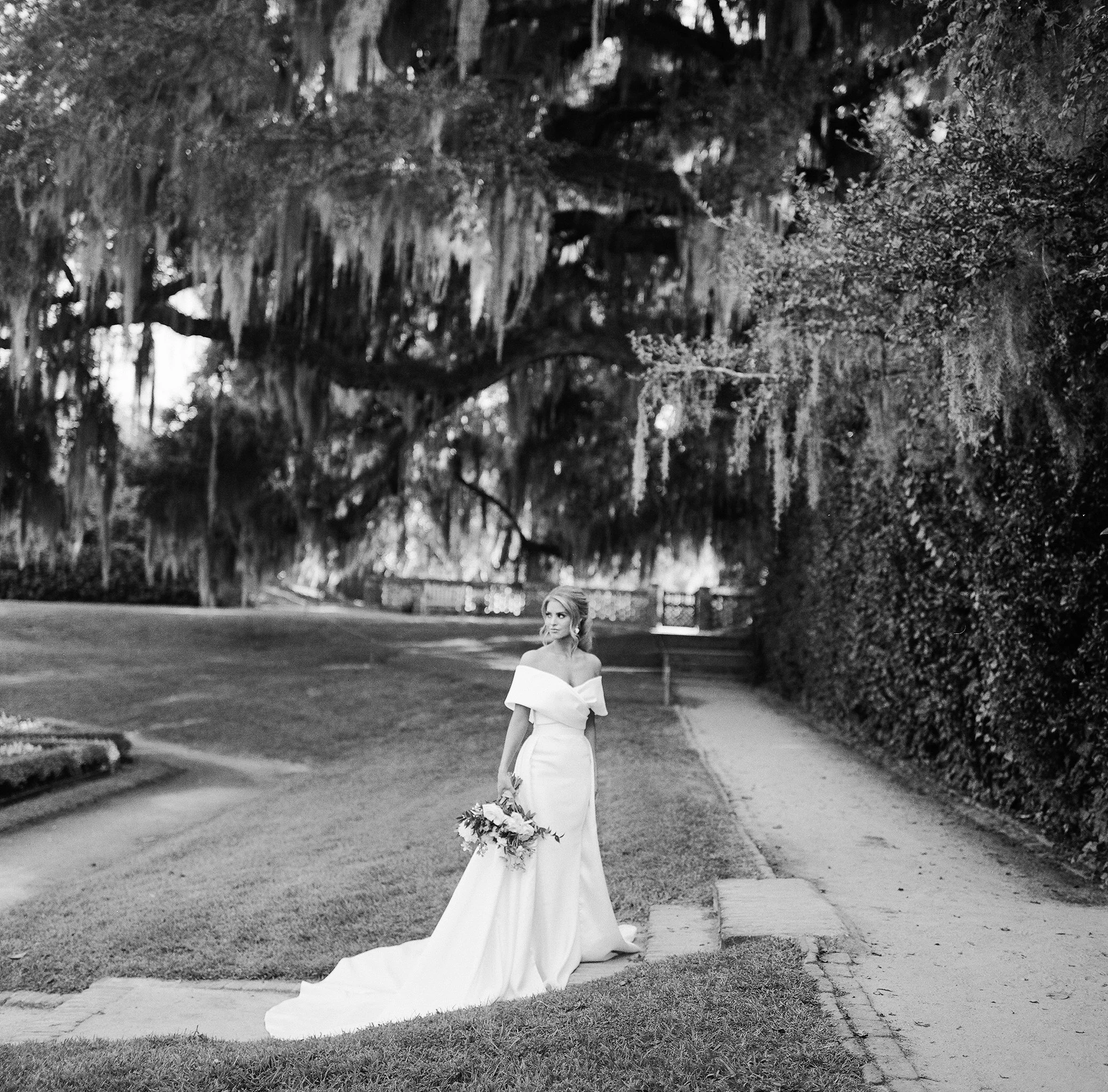 Bride portrait photographed at Middleton Place by Charleston fine art film wedding photographer Lauren Jonas