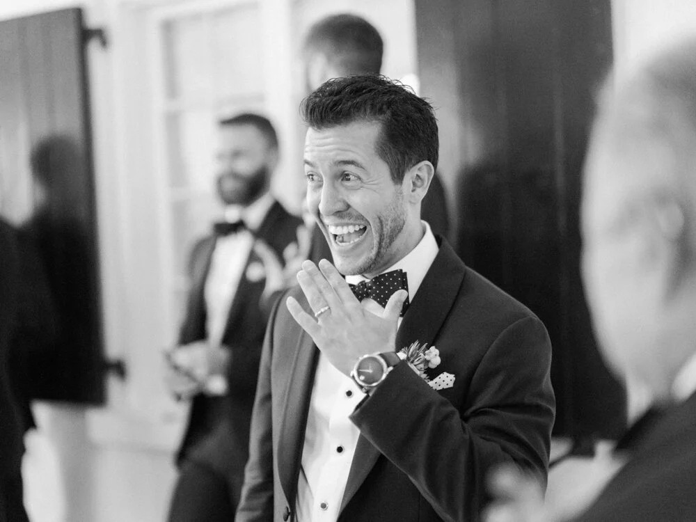 Groom emotional reaction during wedding at Thomas Bennett House in Charleston South Carolina
