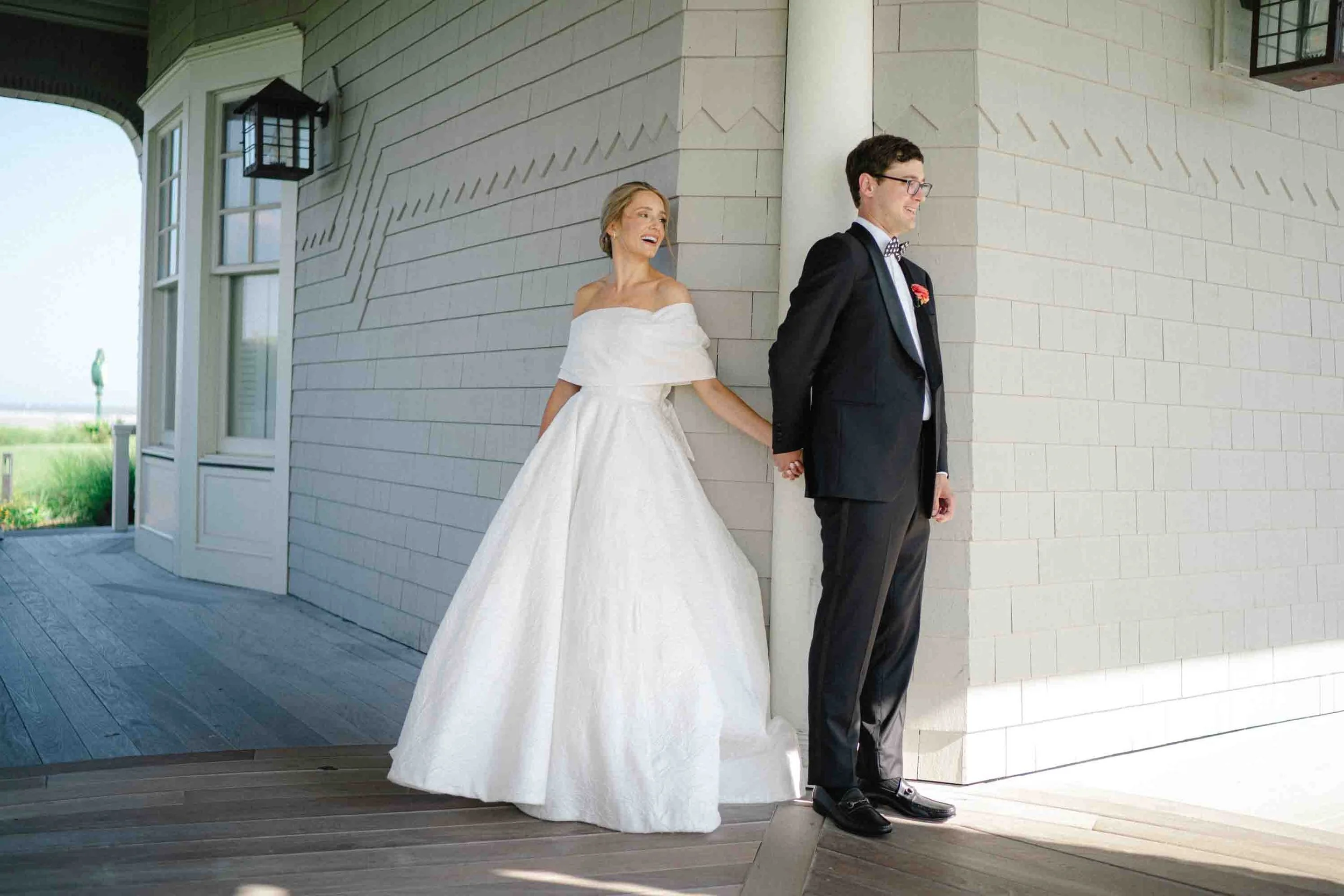 bride and groom first look ocean course kiawah island wedding photographer