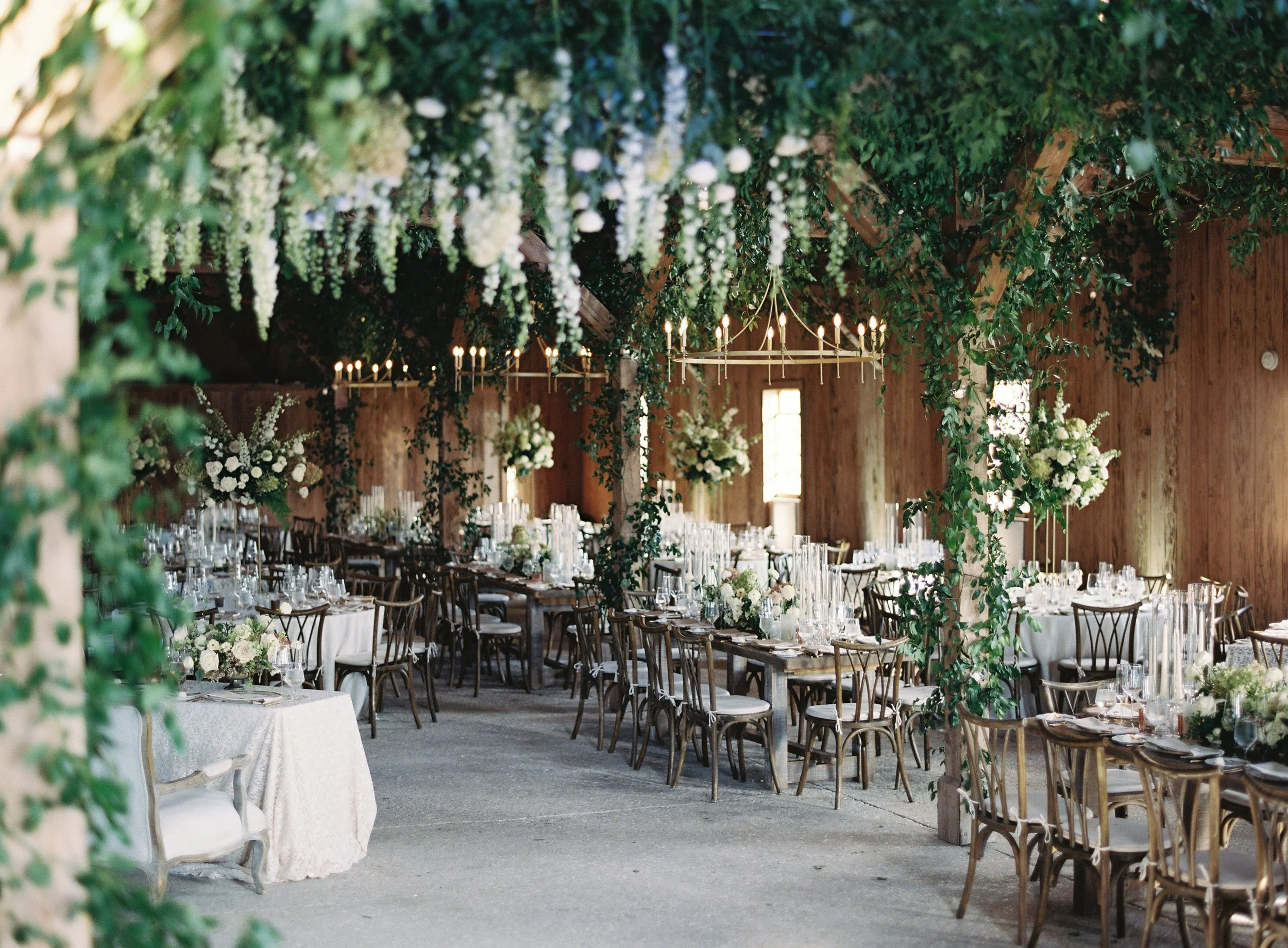 Reception details with candlelight during a wedding at Boone Hall Plantation