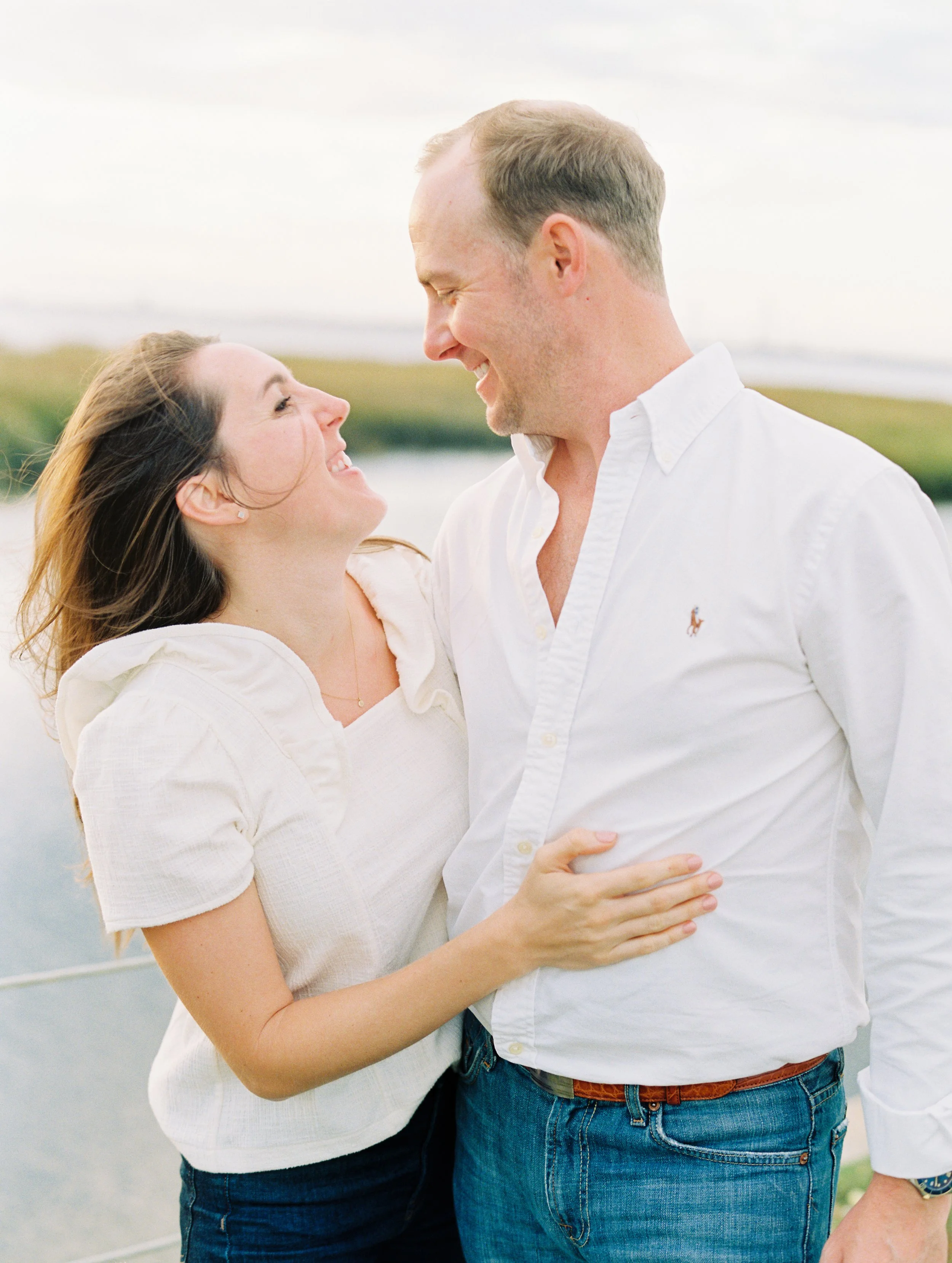 Sunset engagement photos at Pitt Street Bridge in Mount Pleasant