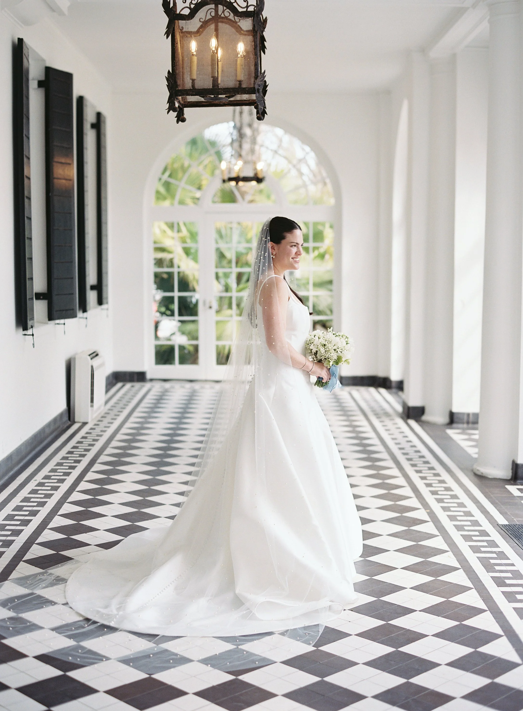 Black and white checkered portico at Lowndes Grove