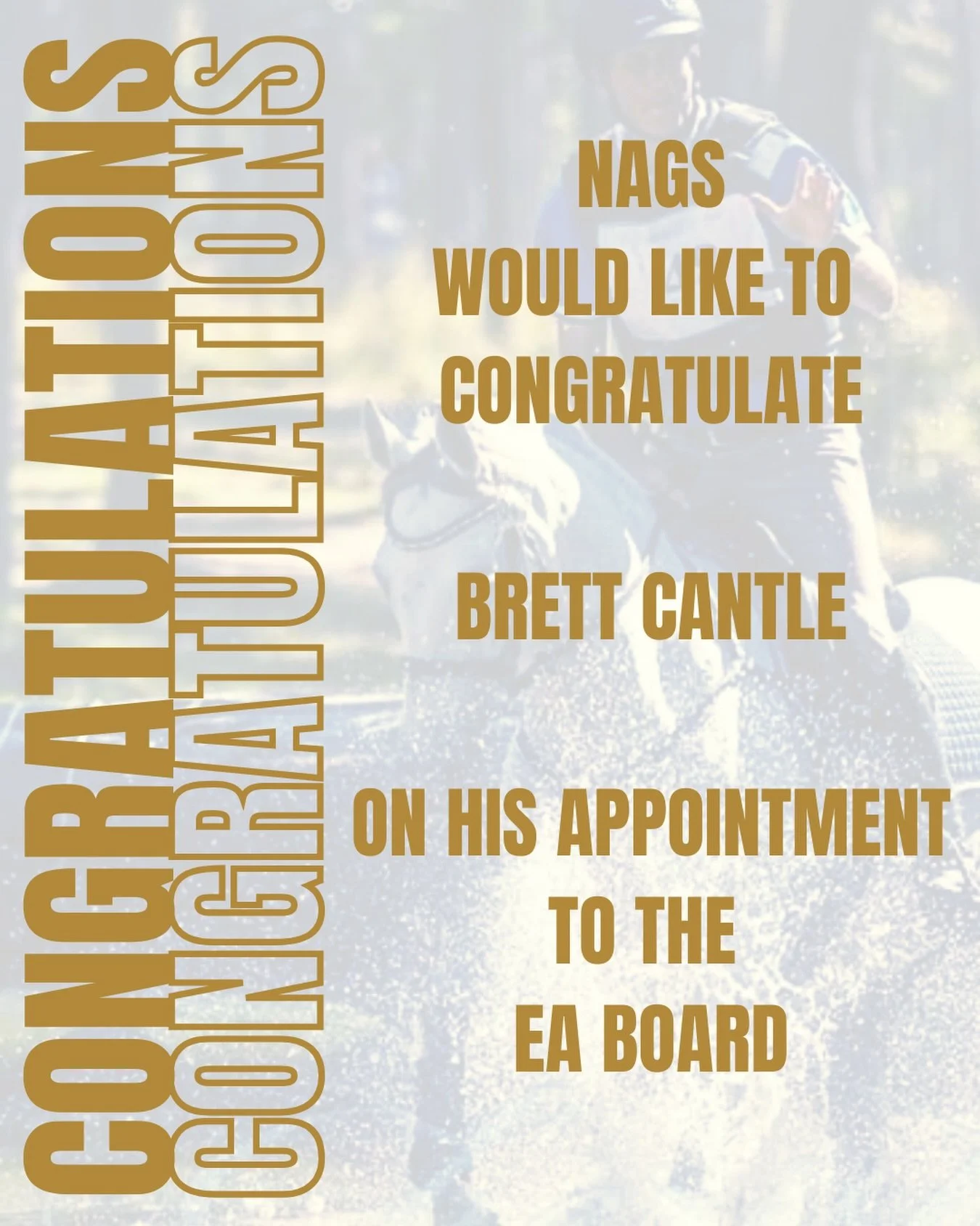 NAGs would like to congratulate fellow Queenslander Brett Cantle on his election to the EA Board. Many of us know Brett for his dedication to equestrian sport and wish him a successful and rewarding tenure on the board.

Background photo credit to Ch