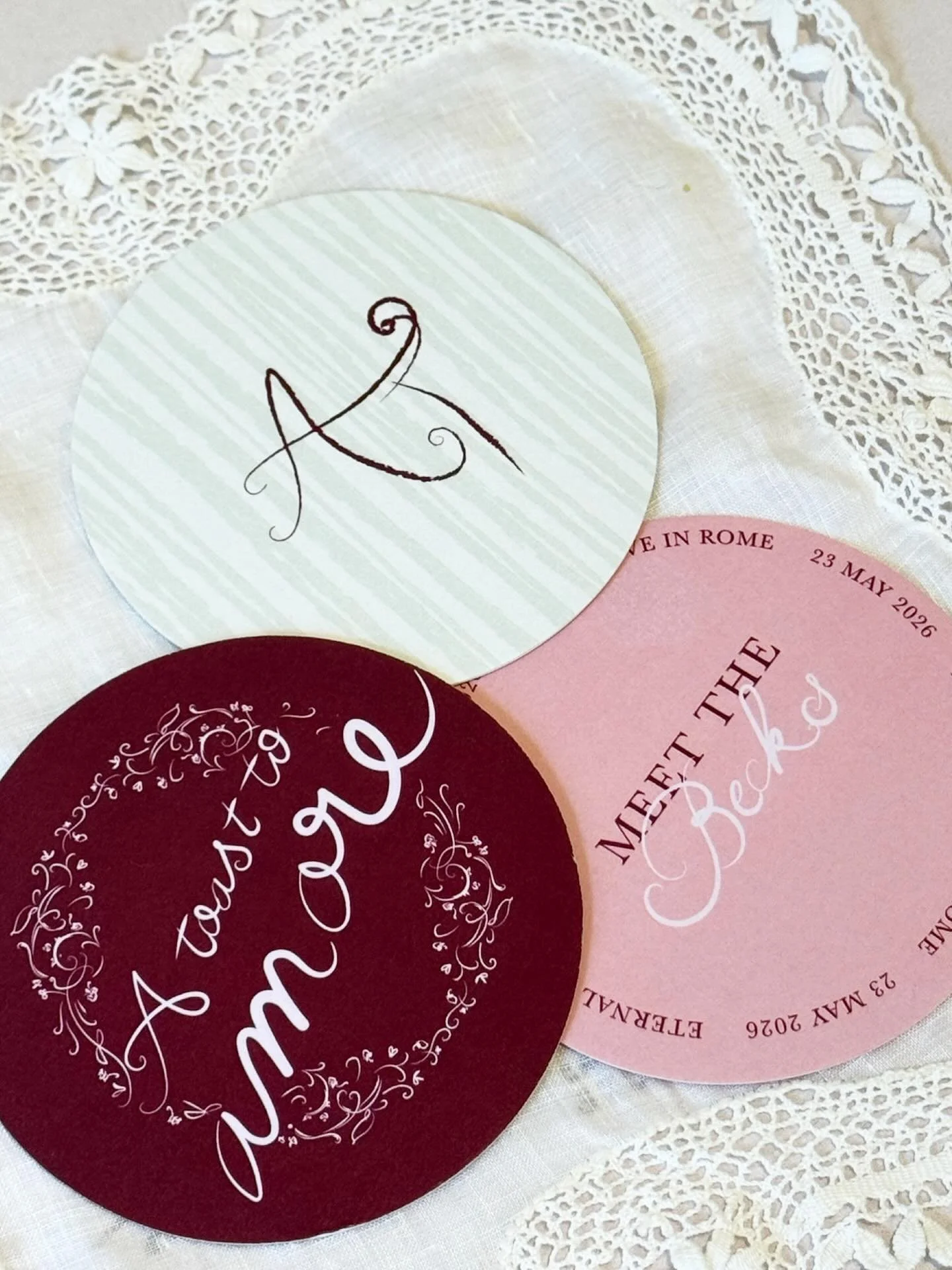 A trio of bespoke coasters 🍷 A look back at view of the details that was Andrea + Tobi&rsquo;s wedding&rsquo;s day! @helenadambrosiostudio