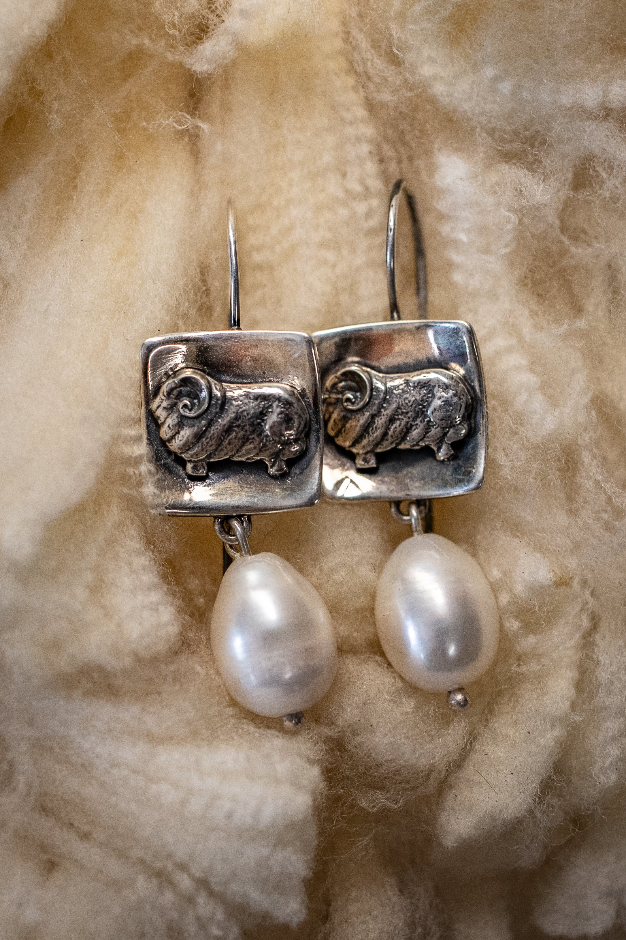 Merino square with Pearl Drop earrings