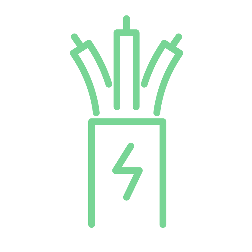 Green electrical wire icon with a lightning bolt symbol