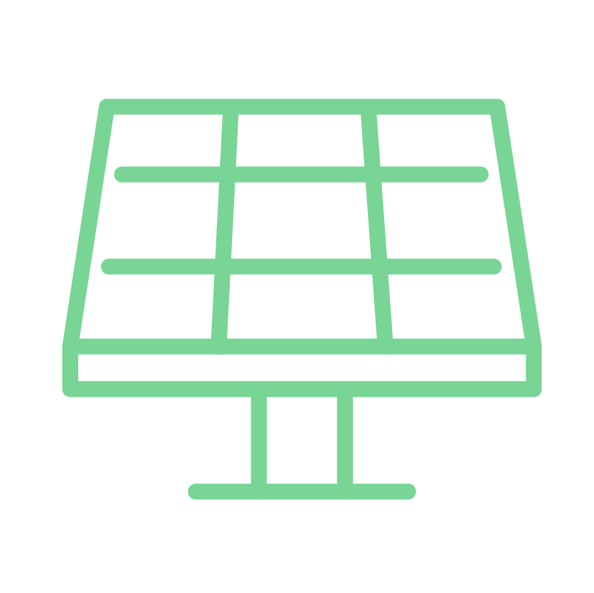 Minimalist green line drawing of a solar panel