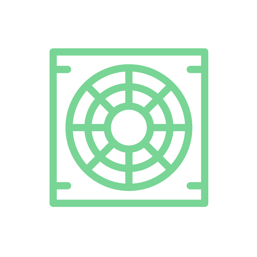 Green line art illustration of a ventilation or fan grill