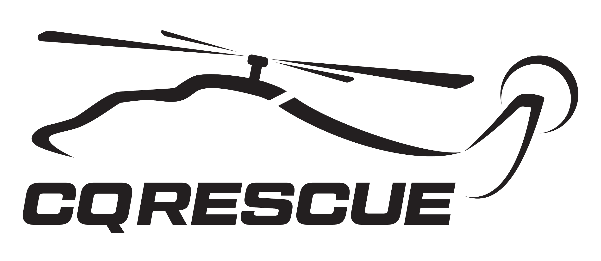 Silhouette of a helicopter with "CQRESCUE" text below.