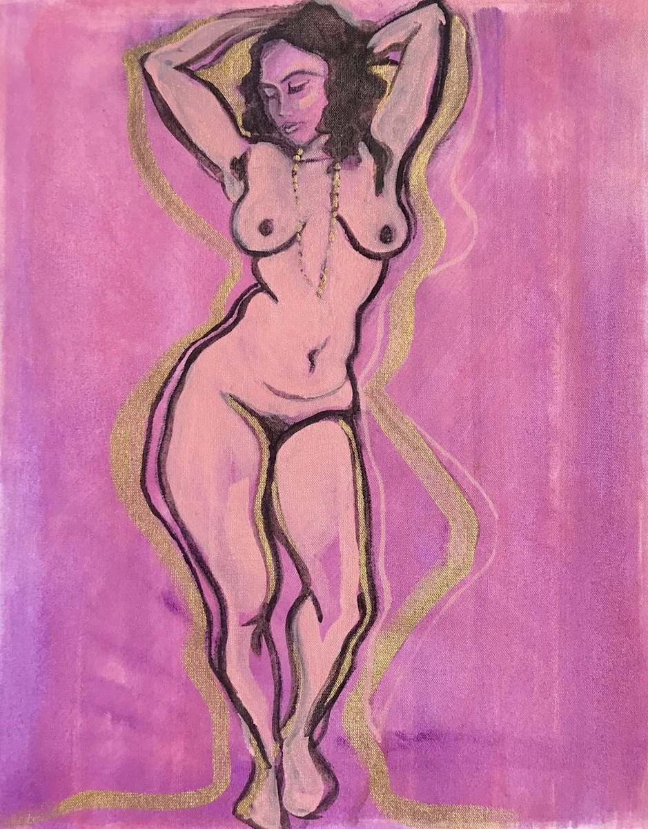 &ldquo;Shakti&rdquo; 

This piece came through in Santa Elena, Medellin, Colombia while sitting outside painting in the gorgeous gardens of a festival hosted by friends.

She is part of a series of dancing Goddesses evoking Shakti&hellip;the divine f