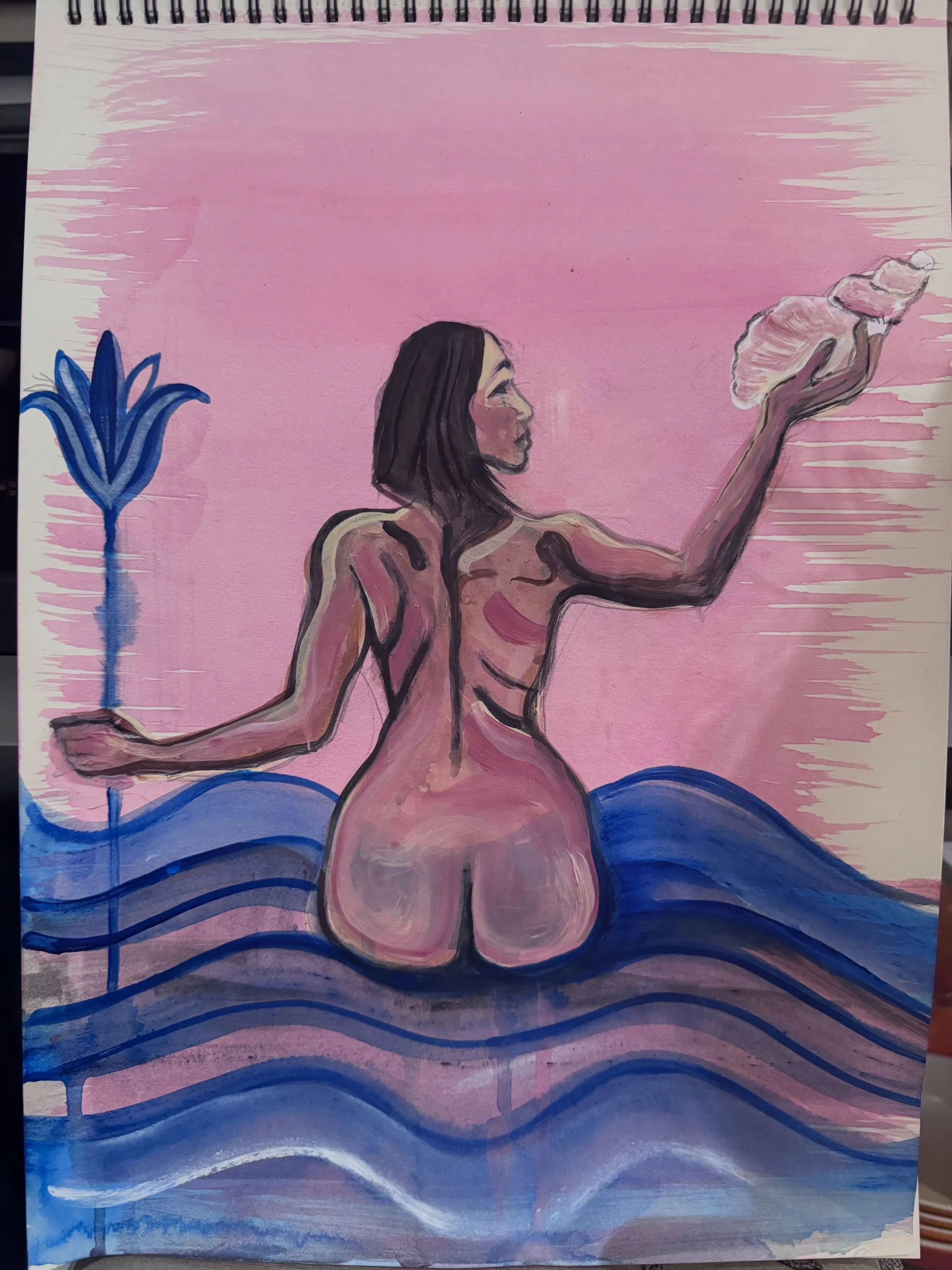 La Sirena del Loto Azul 𓆸
.
A peaceful summer evening in the garden painting mermaids &amp; the blue lotus. Bliss. 
This is a study for my upcoming oracle deck SIRENS.
To learn more about this upcoming launch exhibition please visit my website www.s