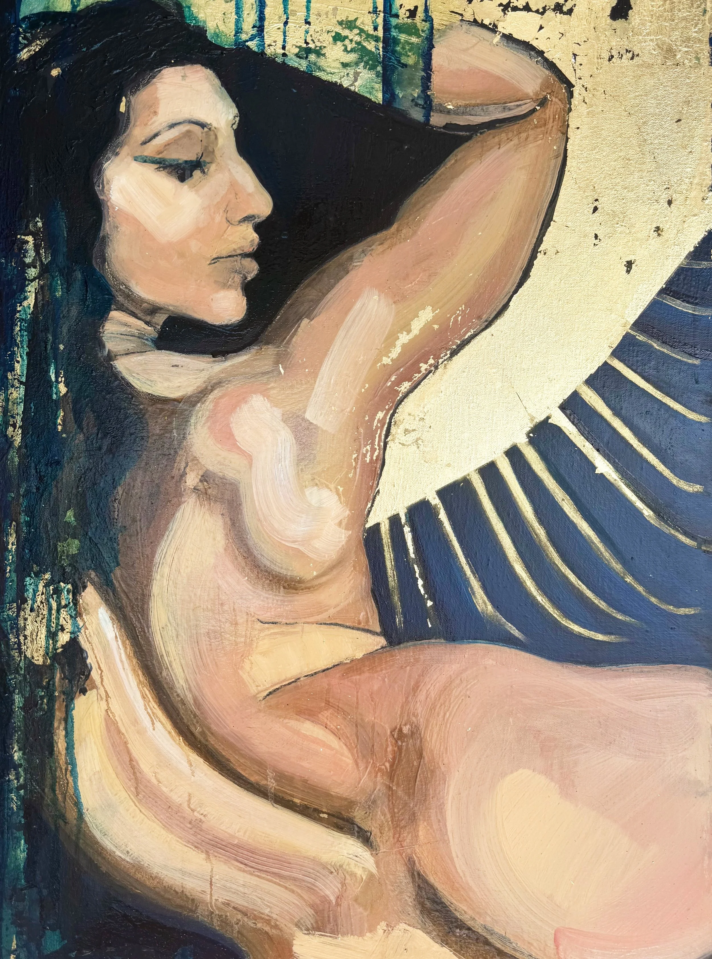 AUSET

Isis. She is the keeper of ancient wisdom. A guardian of mystery and the remembrance of magic. The lineage of light. 

This painting was inspired by a dear sister &amp; the form of the Divine Feminine that I felt embodied in her. 

Her gaze in
