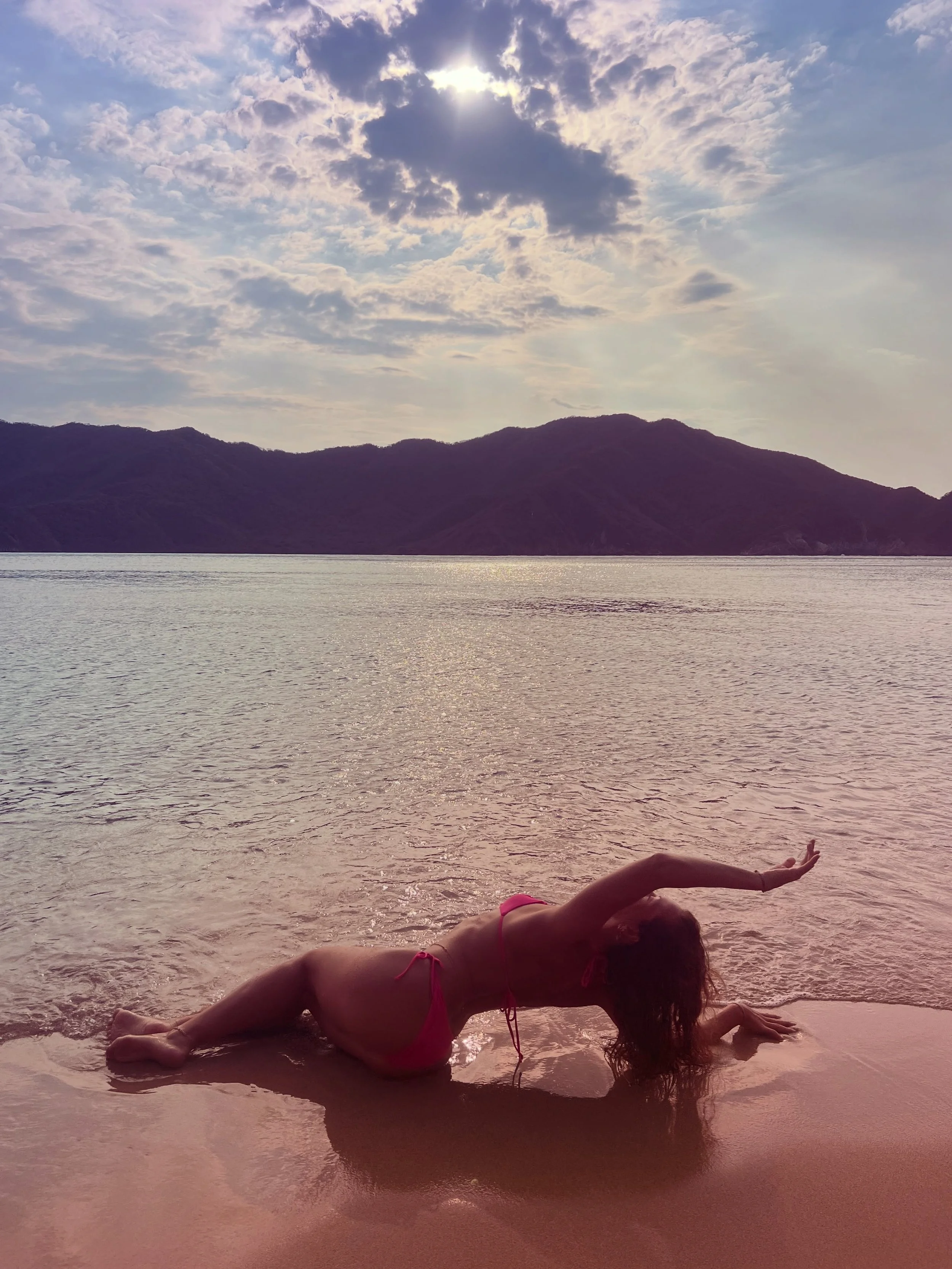 This is where I do my best work.
In the sea, on the beach at the threshold. 
Communing with Her in the liminal place where the worlds meet. The most sacred of places for me, where prayers, tears and inspirations flow. Embodying the mermaid, dissolvin