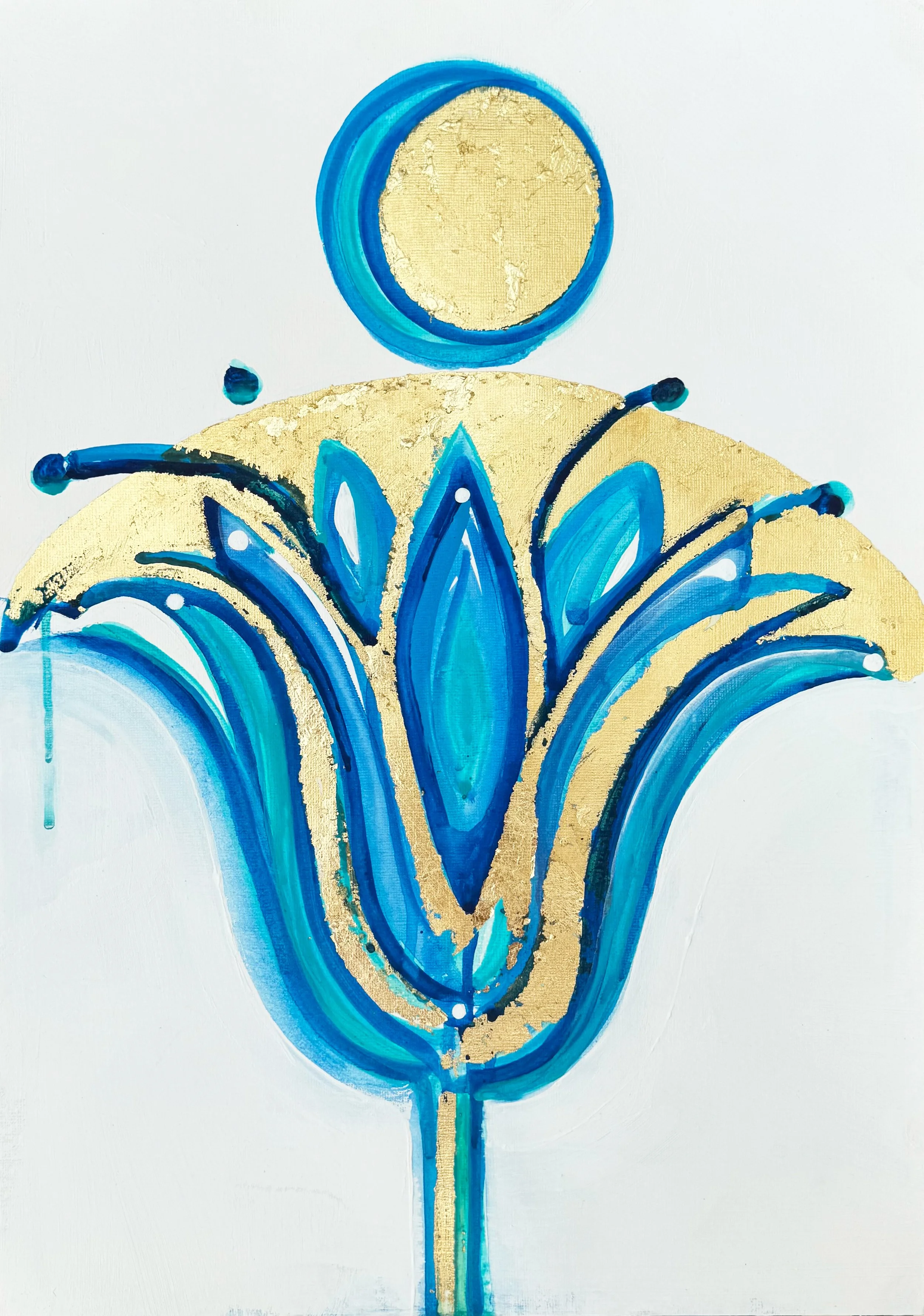 BLUE LOTUS - Acrylic & Gold Leaf
on canvas paper - A3 - Price £222 (FRAMED)