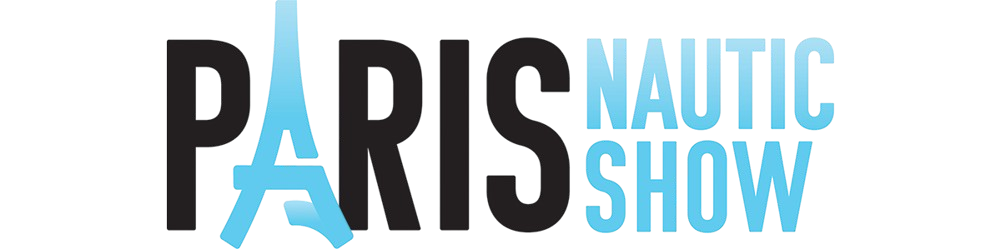 Logo du Paris Nautic Show avec le mot 'Paris' en lettres grandes et 'Nautic Show' en lettres plus petites, entouré d'éléments aquatiques.