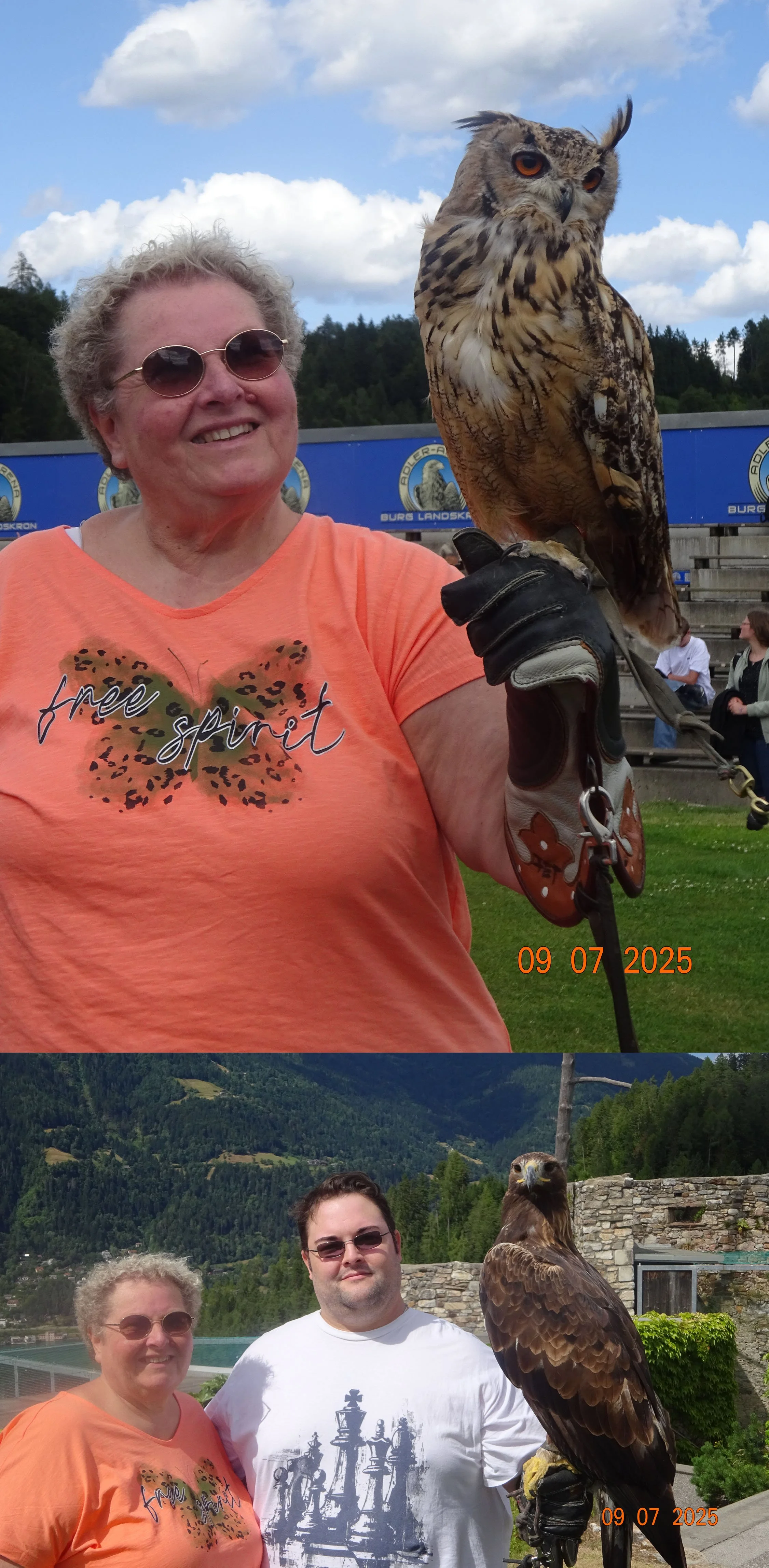 Jutta Karner – Wir sind jedes Jahr im Juli in Kärnten. Ein Fixpunkt unseres Sightseeing-Programms ist die Ruine Landskron mit den Greifvogel-Vorführungen. Heuer haben wir etwas Besonderes gemacht: eine Fotosession mit dem Begalen-Uhu „Nilay" und dem