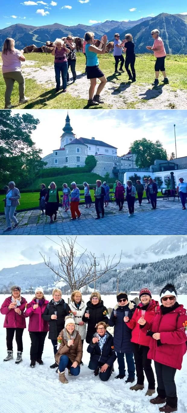 Ingebort Sonnleithner – Nicht nur mich selbst als Leiterin fröhlicher Tanzgruppen fit und gesund zu halten, sondern auch eine wunderbare Schar begeisterter Tänzerinnen bei drei Kursen von „Tanzen ab der Lebensmitte“.
Wir tanzen wöchentlich, wir tanze