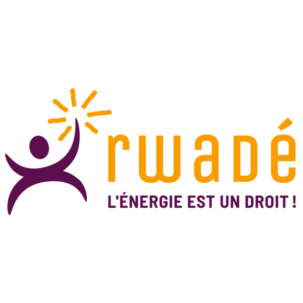 Logo avec une figure stylisée en violet levant un bras, des rayons orange autour de la main, le texte 'GIRWADE' en orange et 'L'ÉNERGIE EST UN DROIT !' en violet.