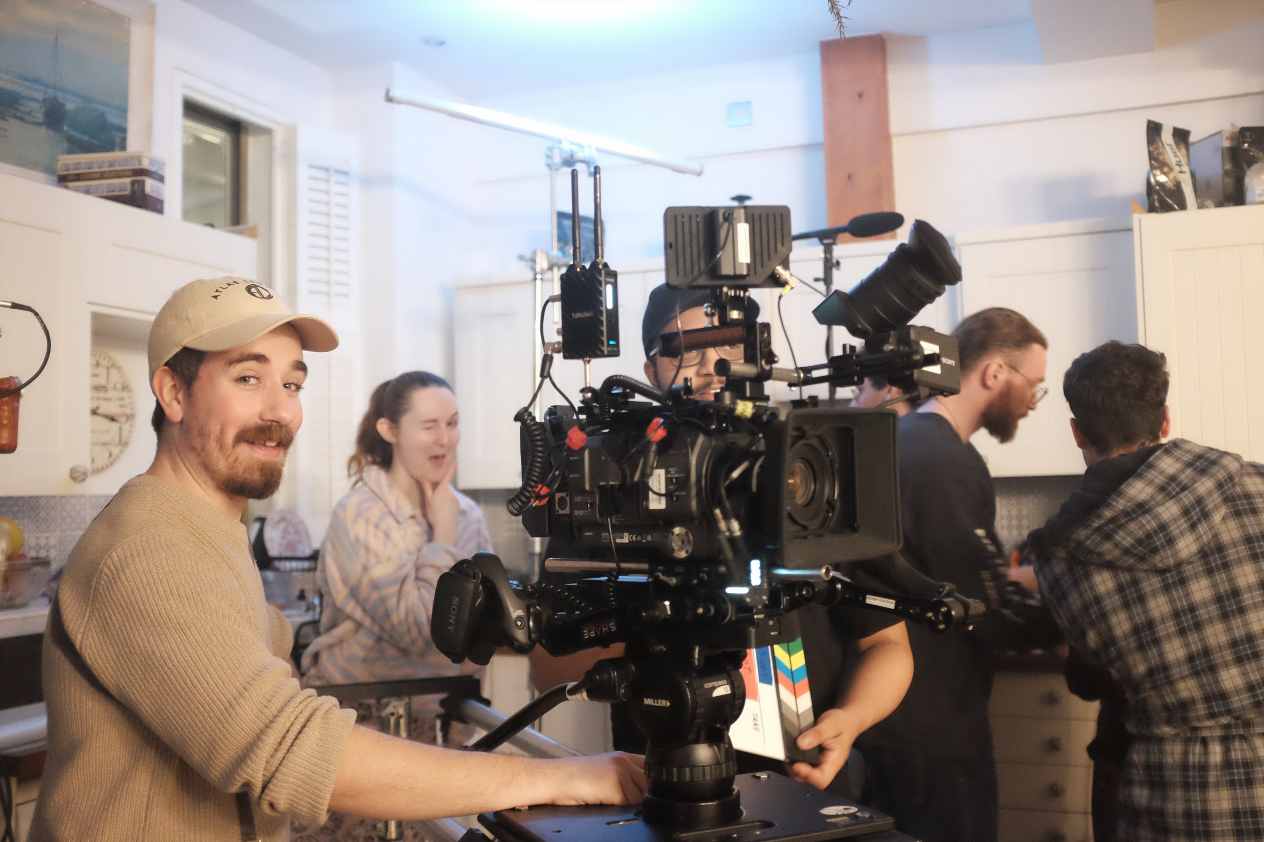 Nicolas Waldvogel sets up the camera on the set of Night Whispers