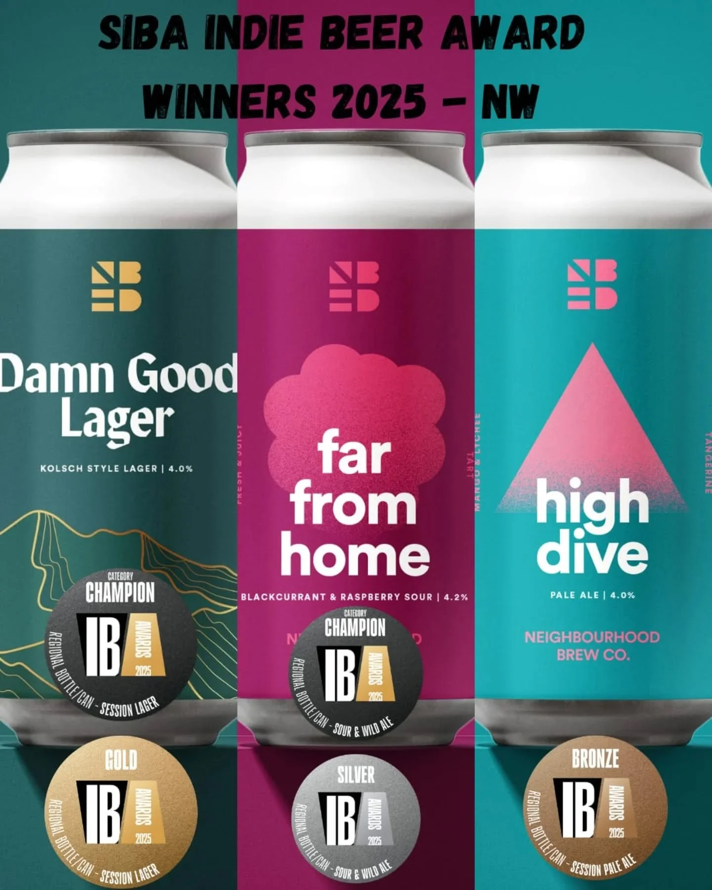 // SIBA WINNERS // 🏆 

We are super proud to have brought home 5 awards from the North West SIBA can and bottle awards this year 🥇🥈🥉

Our core Damn Good Lager bagged gold and was the category Champion 🏆 

Far From Home - Berry edition sour, won 