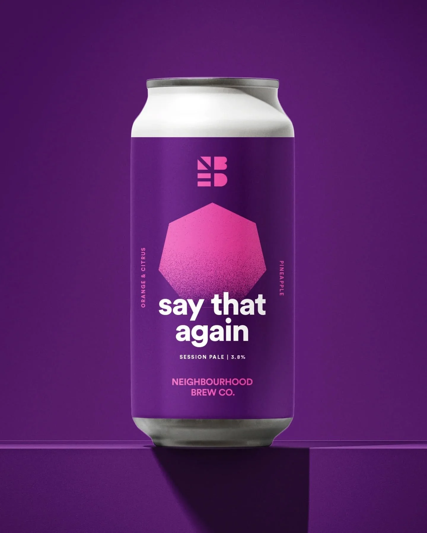 // SAY THAT AGAIN // 3.8%

For all those terrified of the big hitters at the relentless pub trips this Christmas. Here&rsquo;s a nice easy Session IPA for you. Brewed with Mandarina Bavaria and Belma to be packed full of orange and citrus fruits. The