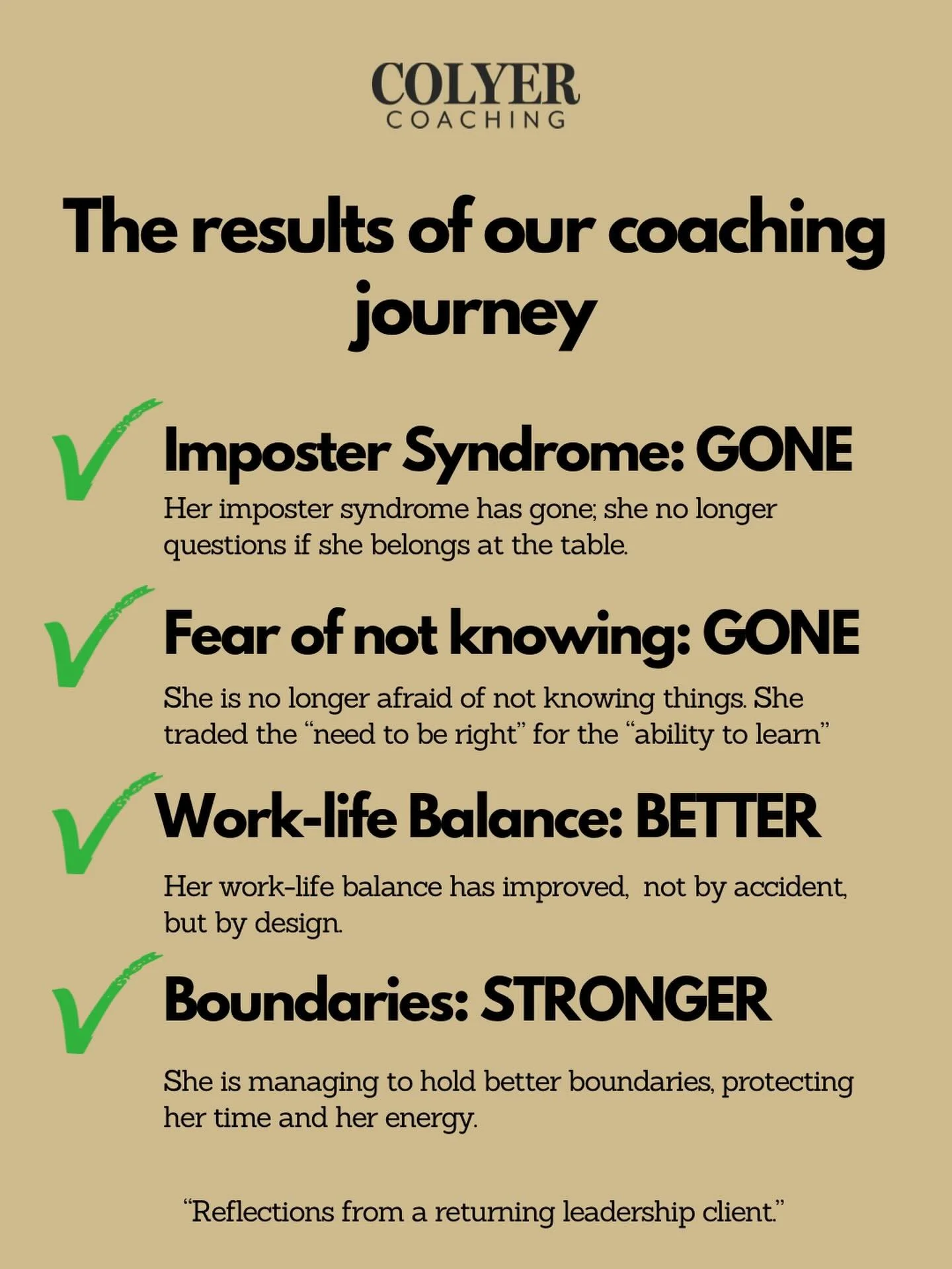This is what happens when a leader decides to quiet the noise and do the internal work.

My client returned for her new coaching package a couple of weeks back and shared these incredible shifts. It&rsquo;s not just about hitting targets; it&rsquo;s 