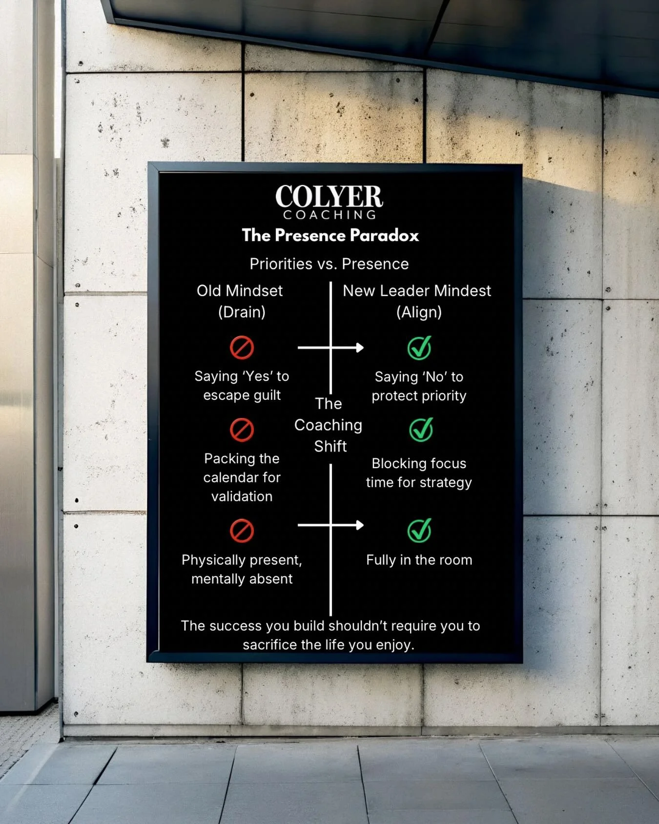 Priorities vs. Presence 

I speak to so many high-performers who have completely optimized their business output, but are operating with an un-optimised life.

They get rewarded for the hustle, the fast responses, and the full schedule. But that cons