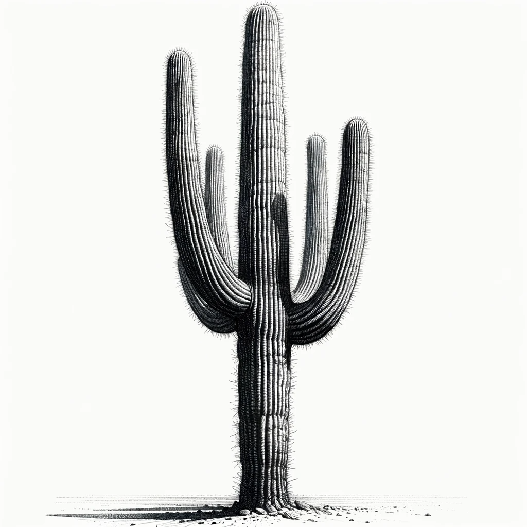 DALL·E 2024-01-15 17.01.22 - Create an ink drawing of an extremely slender Saguaro cactus with very thin, elongated arms reaching upwards. The drawing should maintain a high level.png