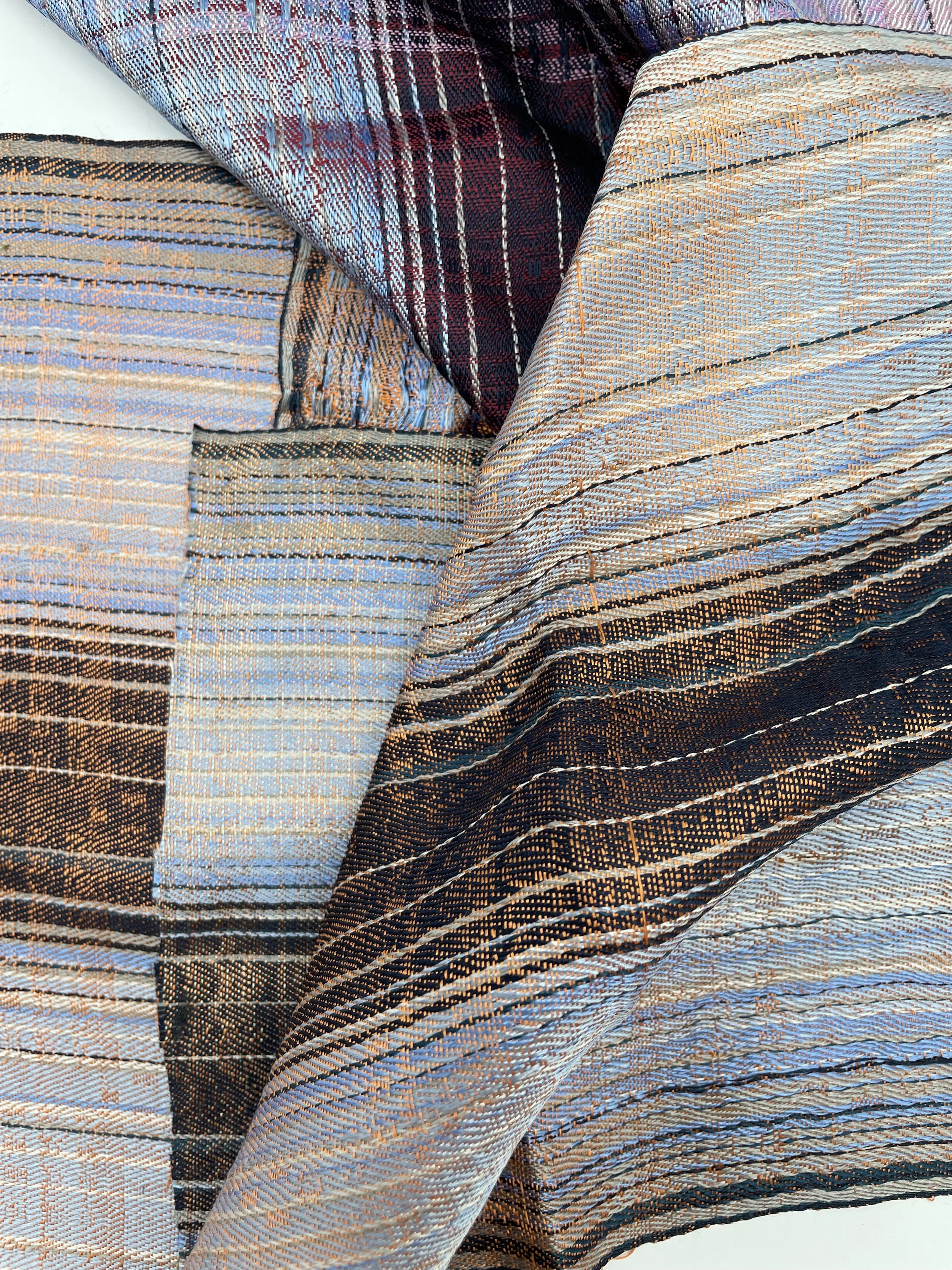A series of Sunset on the Clyde larger samples of handwoven silk