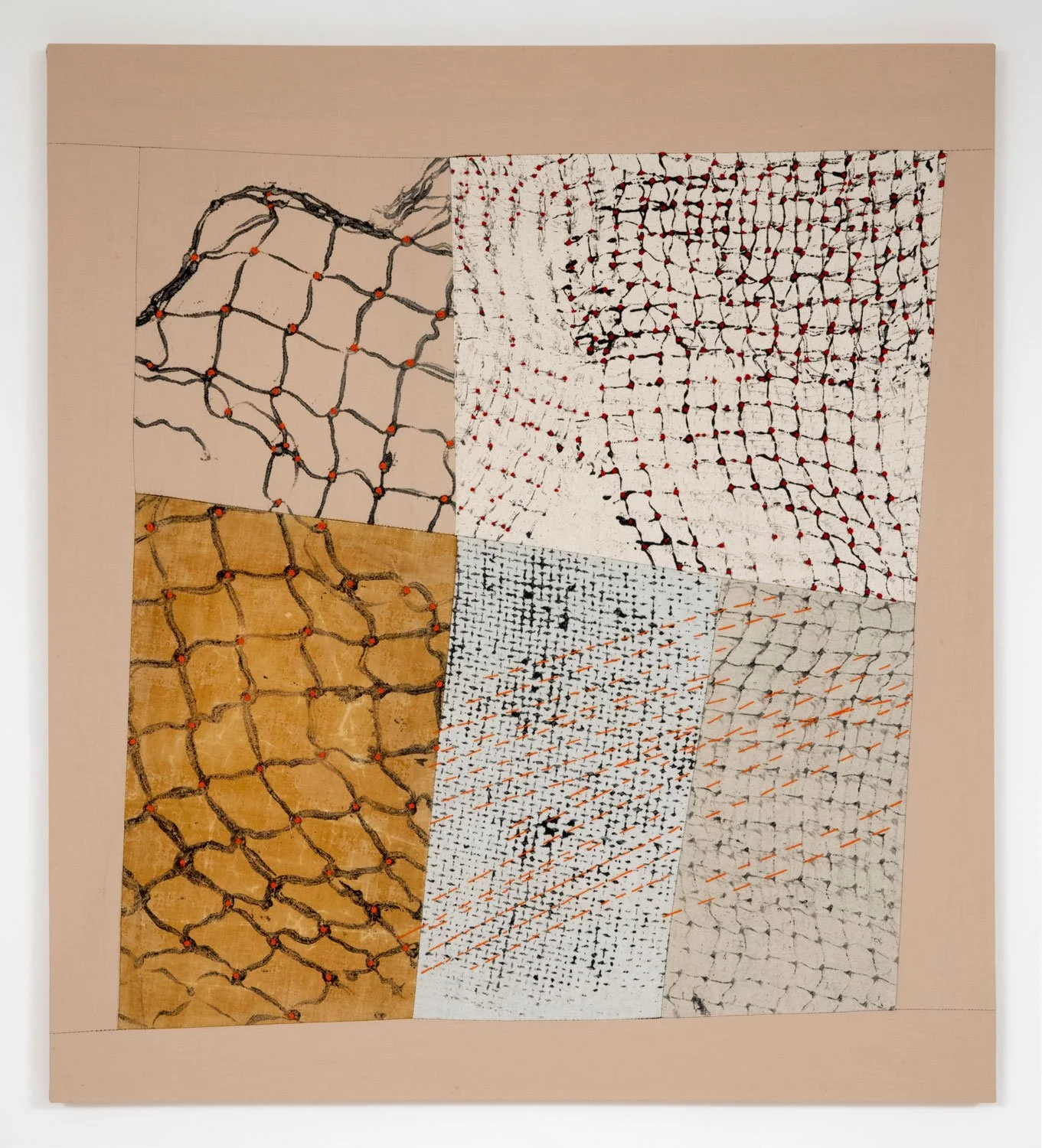  Printed Matter  

Printing with my netting and grids has been on my mind for a while now.  It’s a messy process: dipping the nets into paint, wringing it out, dropping it onto different surfaces, sometimes attaching it to swimming pool noodles, usin