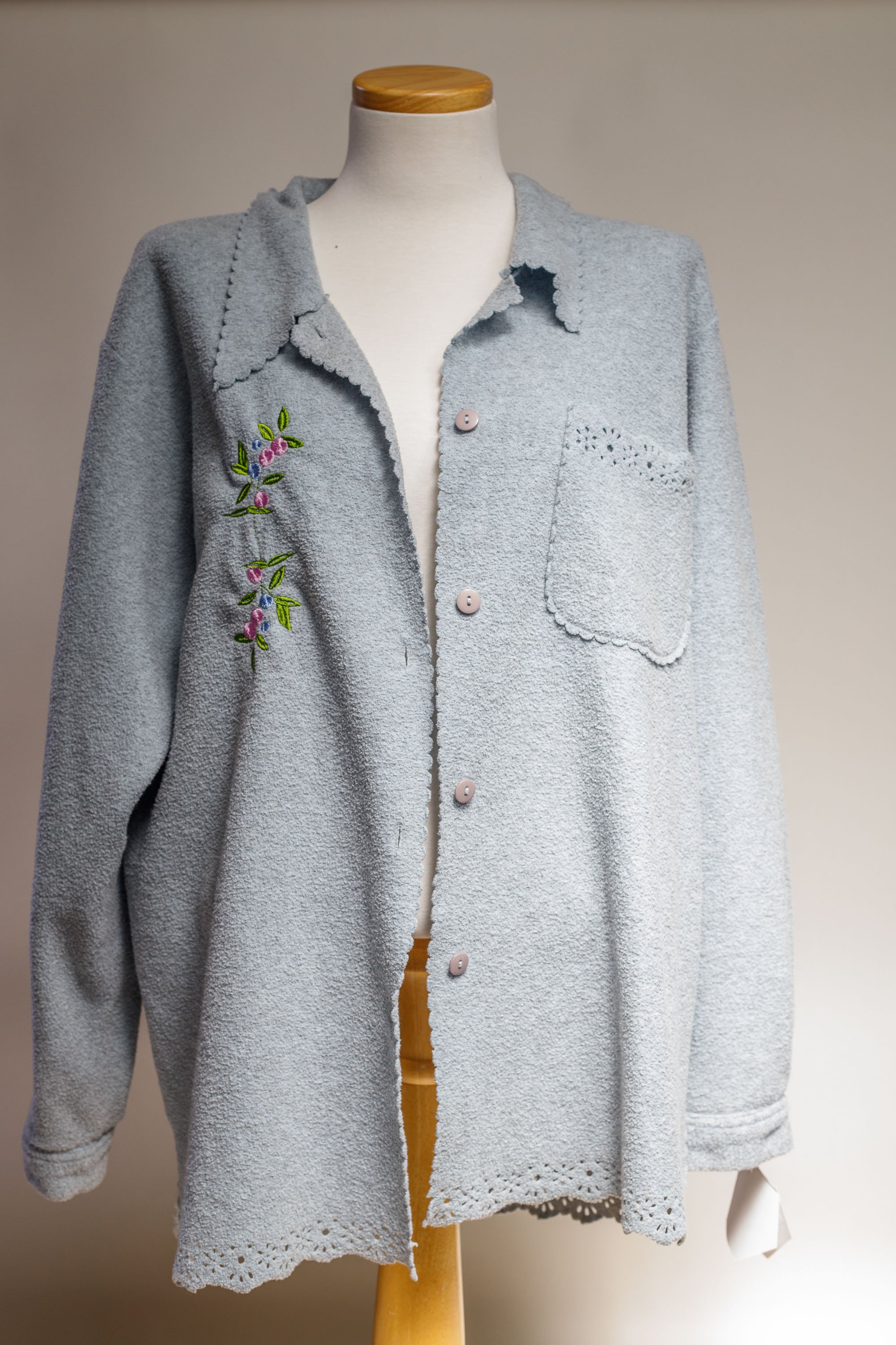 Berry Blue Button Up Embroidered Over Shirt by Bee's Knees