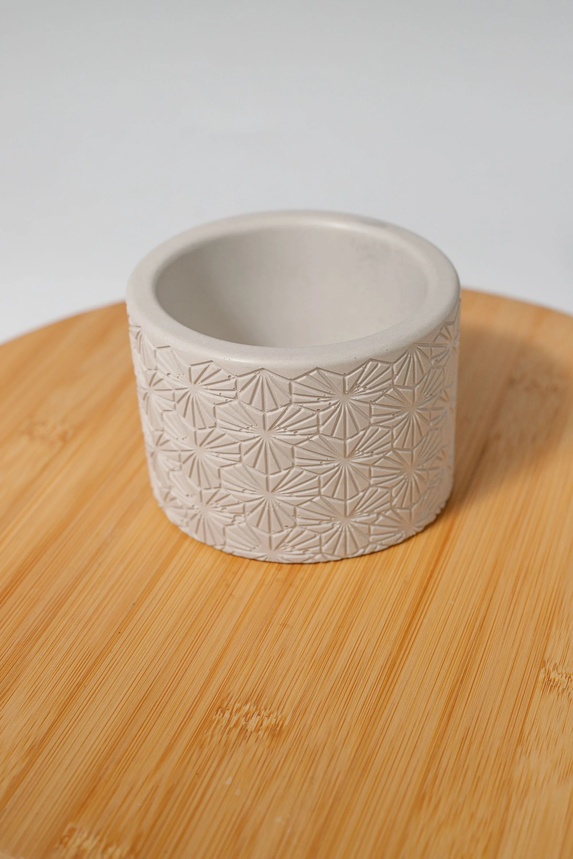 3" Art Deco Leaf, Grey Circular Planter by Olivia Inez Studio