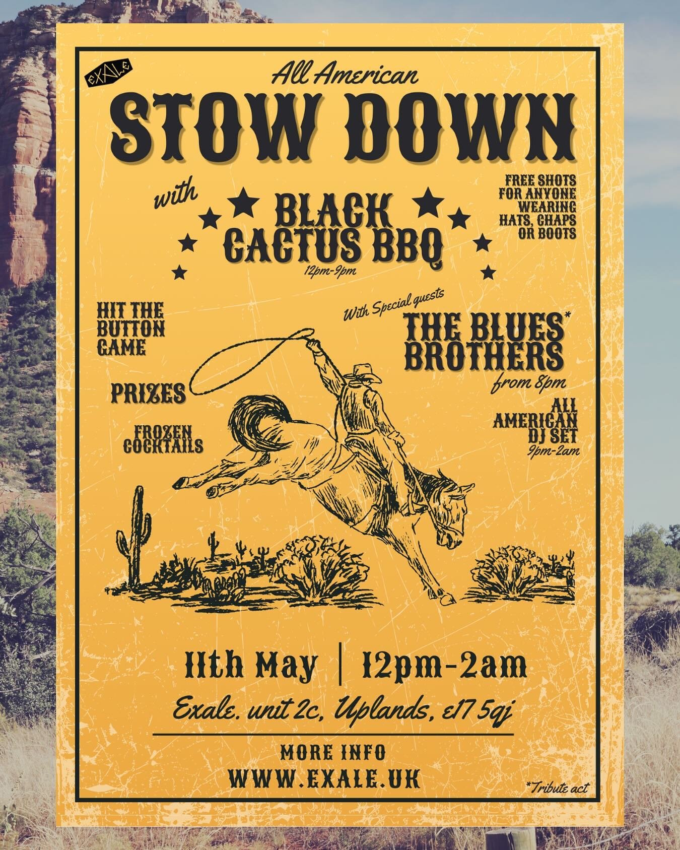 This ain&rsquo;t Texas..but it IS a STOW DOWN
🐎🌵🏜️

Join us Saturday 11th May as we throw a party for our new kitchen resident&rsquo;s @black.cactus.bbq to give them a big ole welcome to our little corner of the Stow

📆 11.05.24 midday till 2am
?