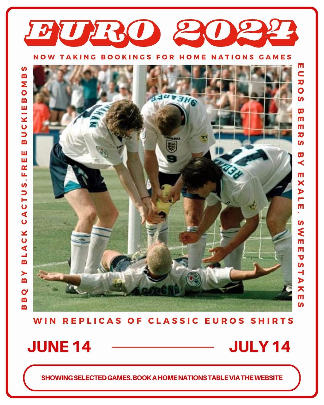 ⚽️ EURO 2024 ⚽️

Bookings are open for the Euro home nation group games, 3 screens (1 outside in the beer garden), a specially brewed lager, bbq from @black.cactus.bbq , competitions (we have 10 stunning vintage Euro shirts!) free shots and more. All