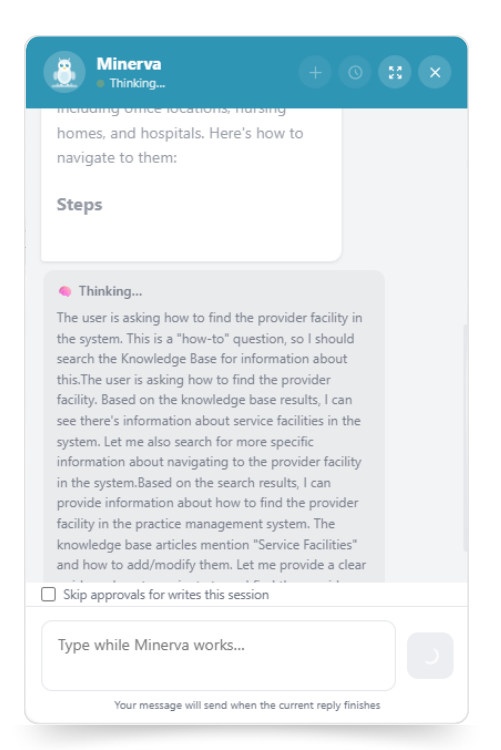 OpenPM's Minerva shows her thought process, so you know where her answer came from.
