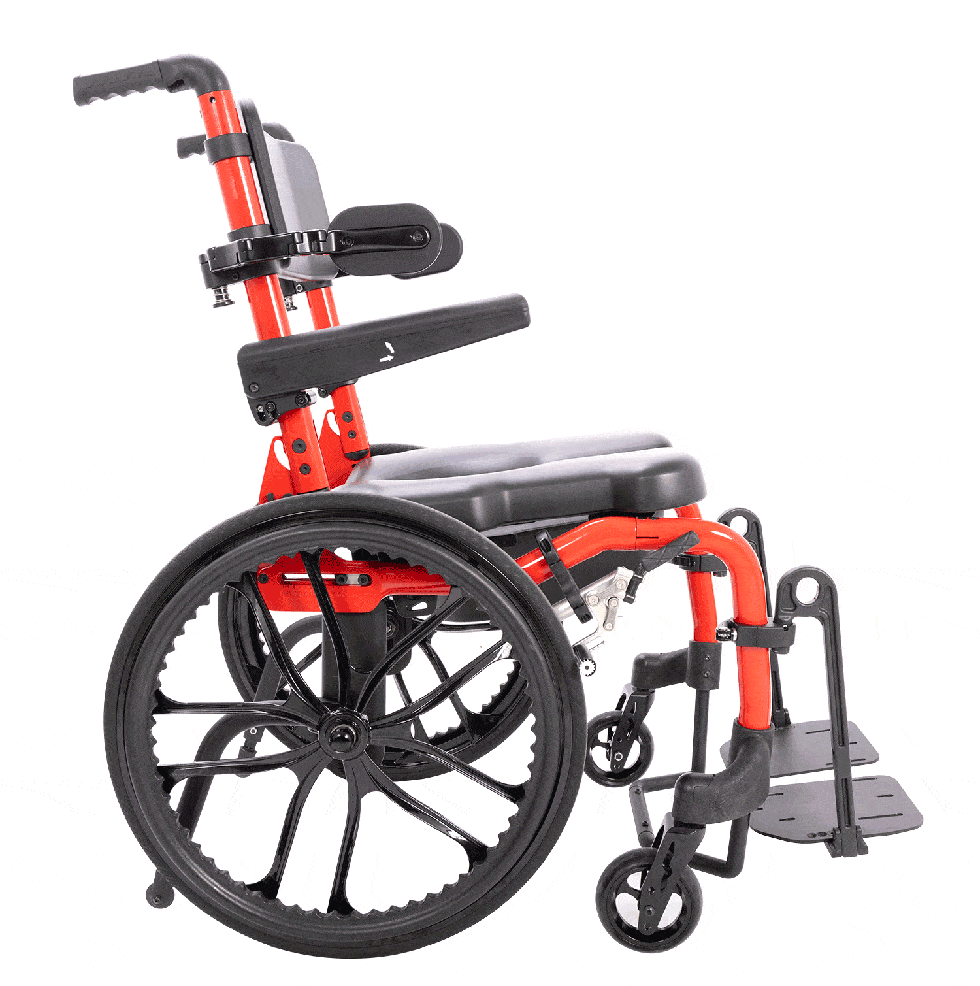 Man wearing Virtual Reality headset and two probes with his left arm stretched forward.