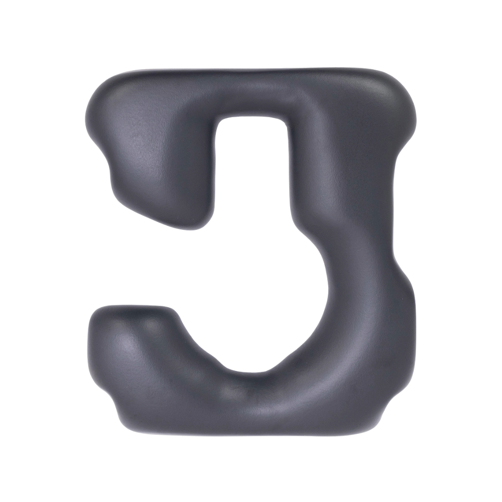 A black plastic shower commode seat shaped like a horseshoe.