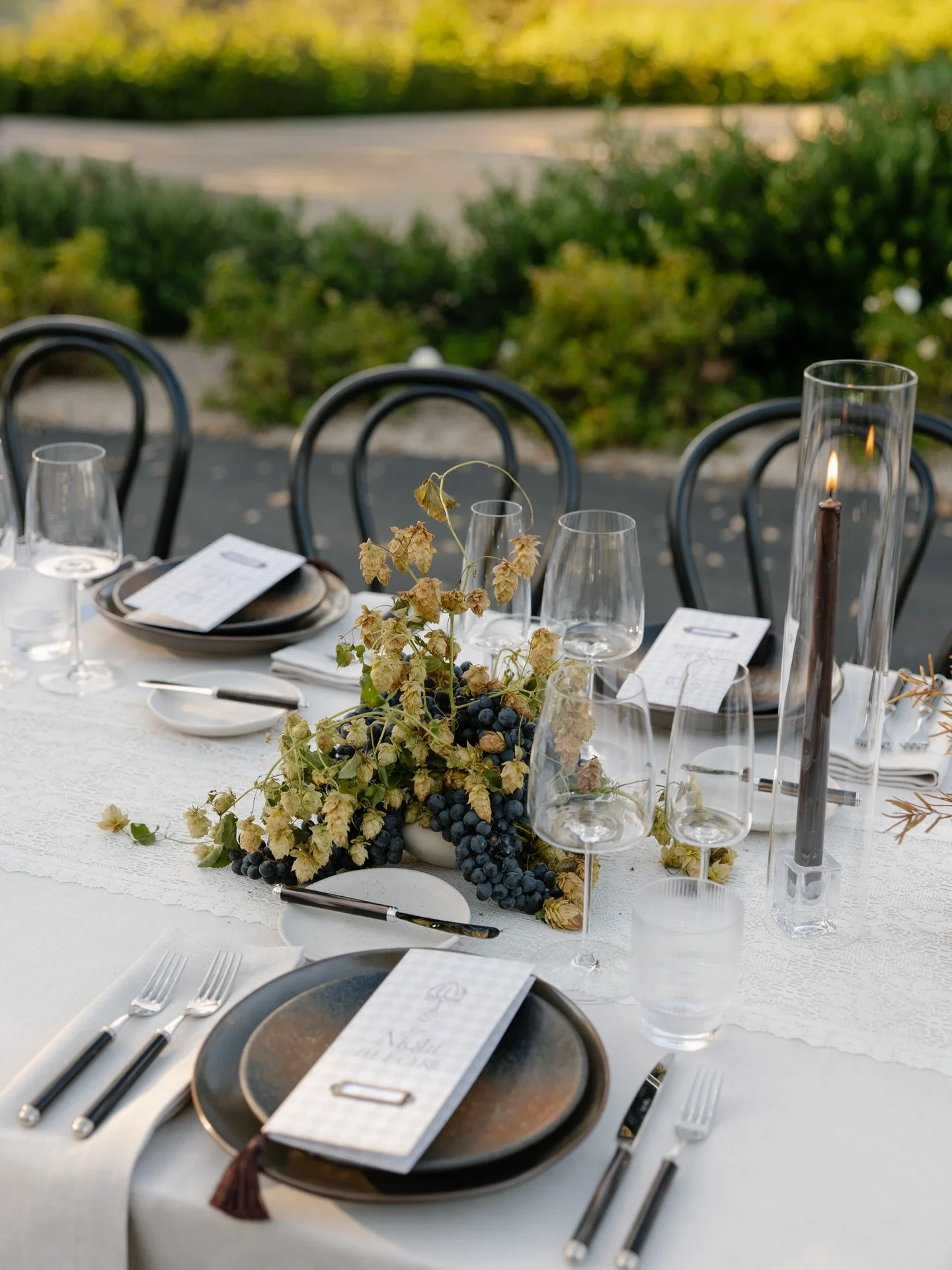 Healdsburg in its finest light.

Lace against concrete, copper catching the light, grapes + hops softening the edges &mdash; textures colliding to create a luxury wine country rehearsal dinner with depth + quiet drama.

An elevated welcome to Sonoma&