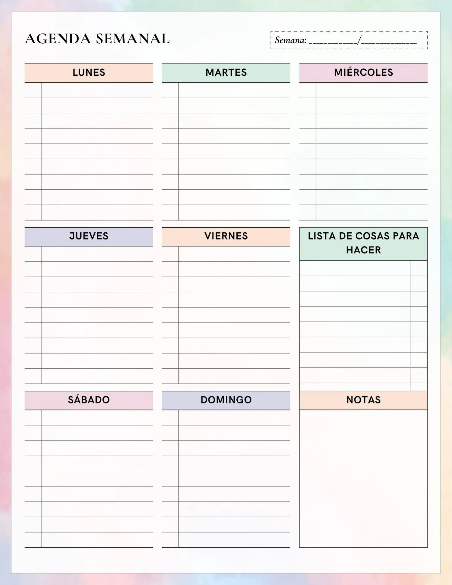 Usa esta agenda en espa&ntilde;ol. Ideal para aprender los d&iacute;as de la semana.