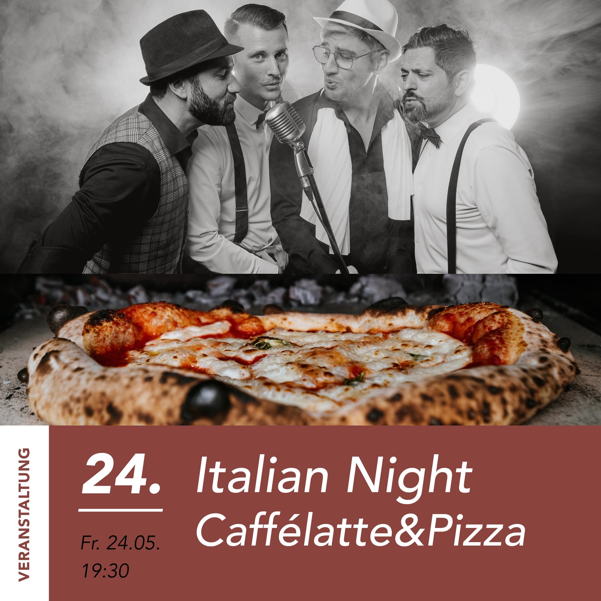 Freitag, 24. Mai 2024, 19.30 Uhr

ITALIAN NIGHT

Nach dem Erfolg im letzten Jahr sind wir zur&uuml;ck, mit 2 Pizzast&auml;nden und der tollen Band Caff&eacute;latte.

F&uuml;hlt sich an wie an einer belebten Piazza in Italien, ist aber mitten in Buch