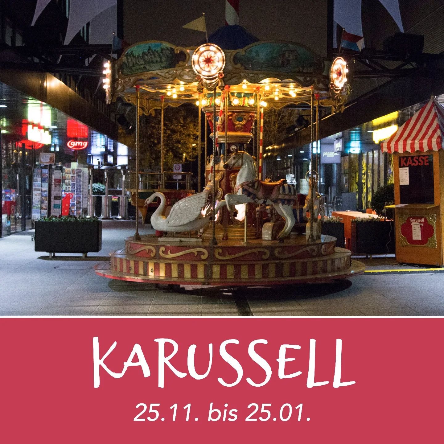 Karussell 🎠 &Ouml;ffnungszeiten:

Mittwoch- &amp; Samstagnachmittag von 14.00 - 17.00 Uhr

Eine Fahrt kostet CHF 1.50

Wir freuen uns auf die vielen leuchtenden Kinder&auml;ugli🌟❄