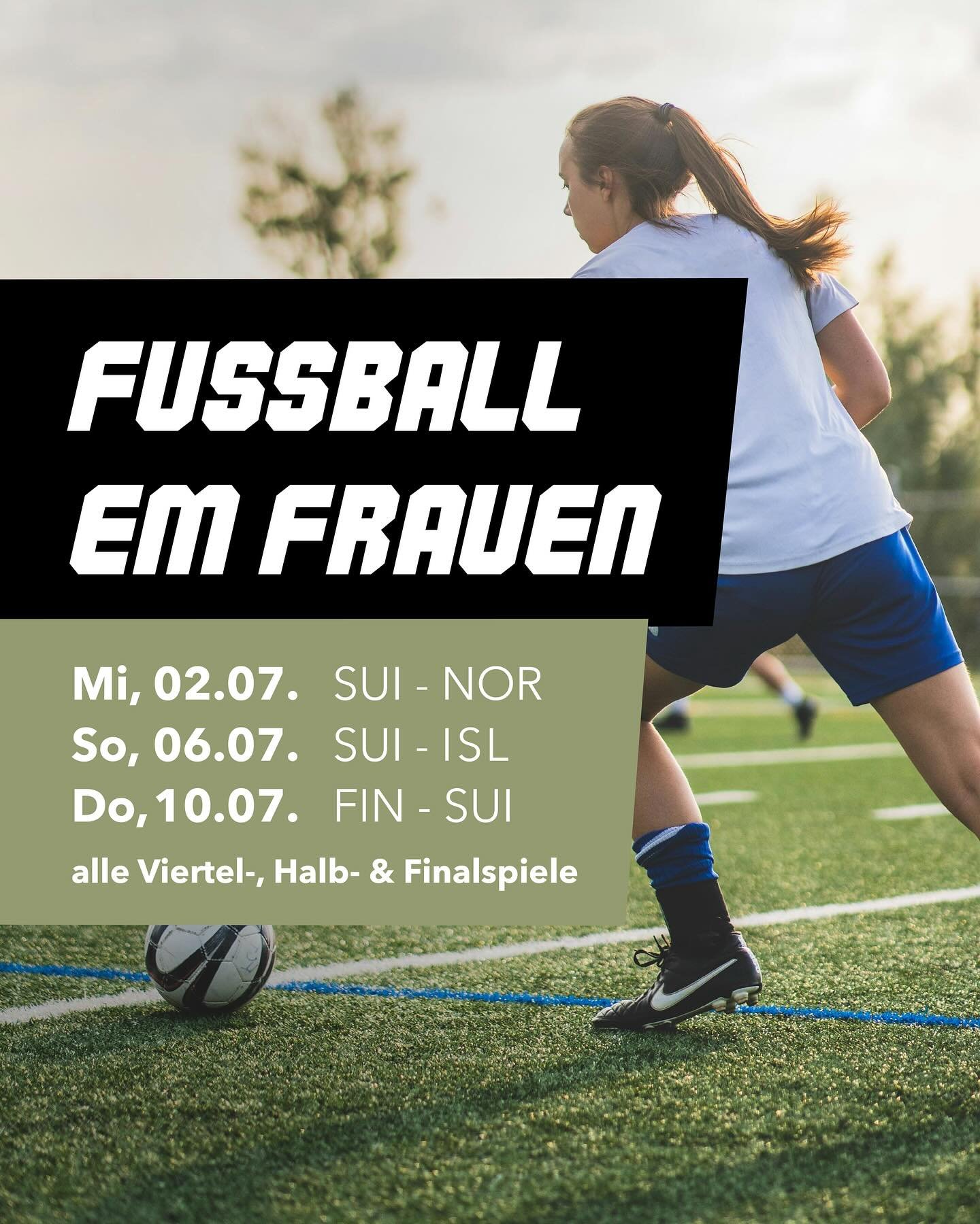 🎉⚽ Fussball-EM der Frauen live in der GASS! ⚽🎉

Wir zeigen alle Spiele der Schweizer Nationalmannschaft bei der Frauen-EM 2025 &ndash; live auf den Grossbildschirmen🇨🇭🔥

📅 Spieltermine:
&bull; Mi, 02.07. SUI 🇨🇭 &ndash; 🇳🇴 NOR
&bull; So, 06.