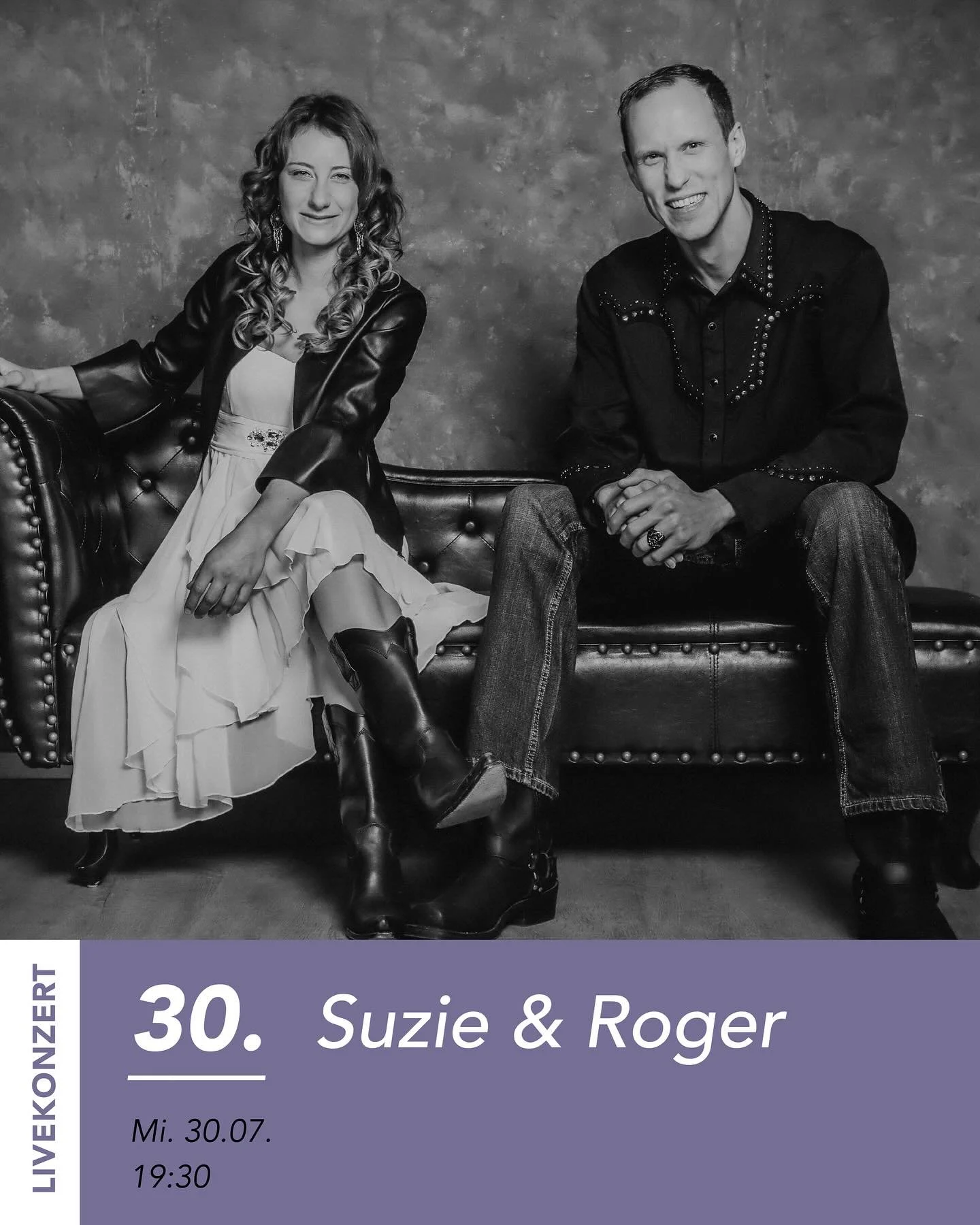Mittwoch, 30. Juli 2025, 19.30 Uhr

LIVEKONZERT: Suzie Candell &amp; Roger Szedalik (Country &amp; Folk)

Das Duo steht f&uuml;r Americana und Countrymusic vom Feinsten und bringt die grossen Weiten Amerikas direkt vor die eigene Haust&uuml;re.

Suzi