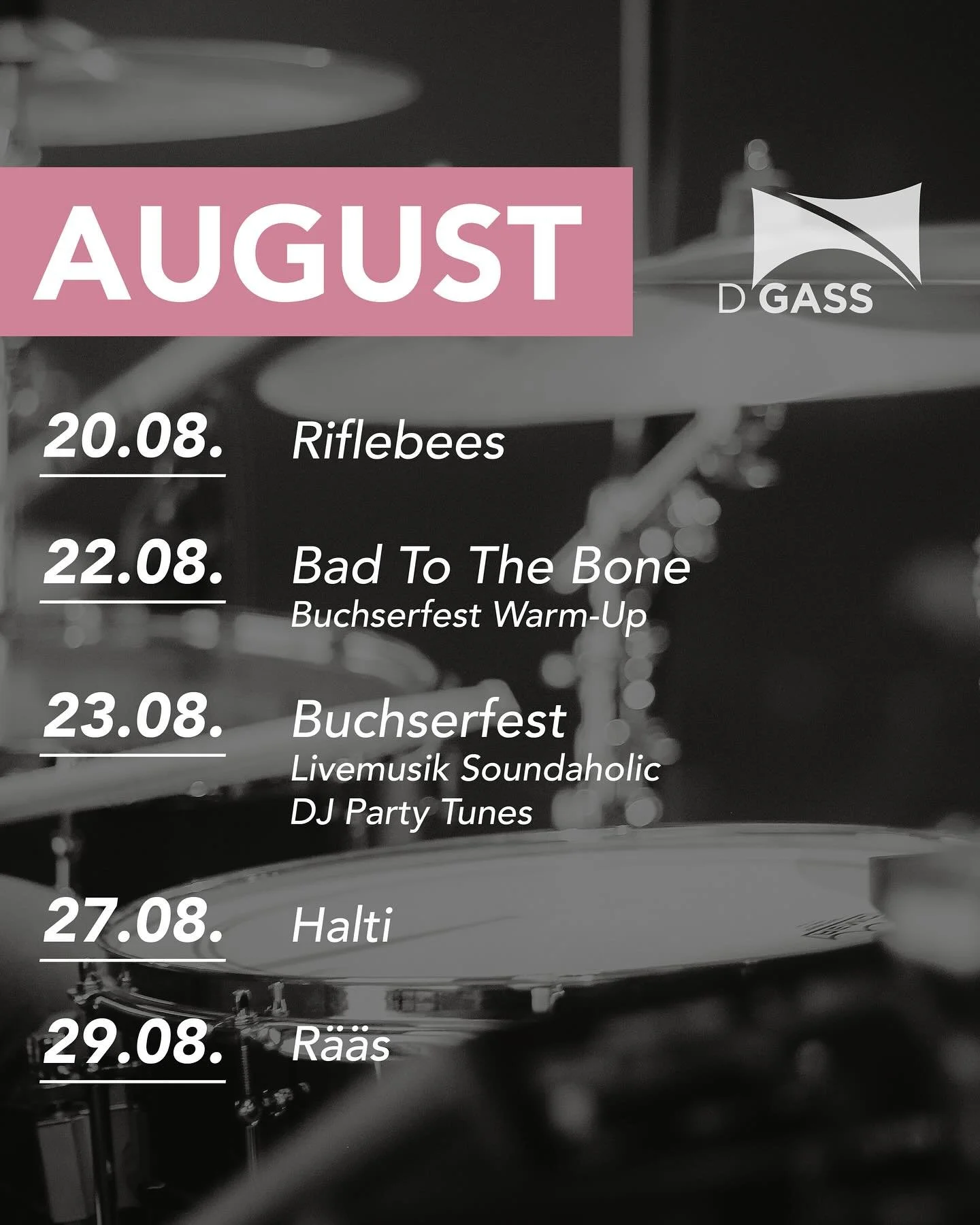 Programm August - Teil 2

@bttbmusic 
@bufe.ch 
@halti.music 
@mundartband
