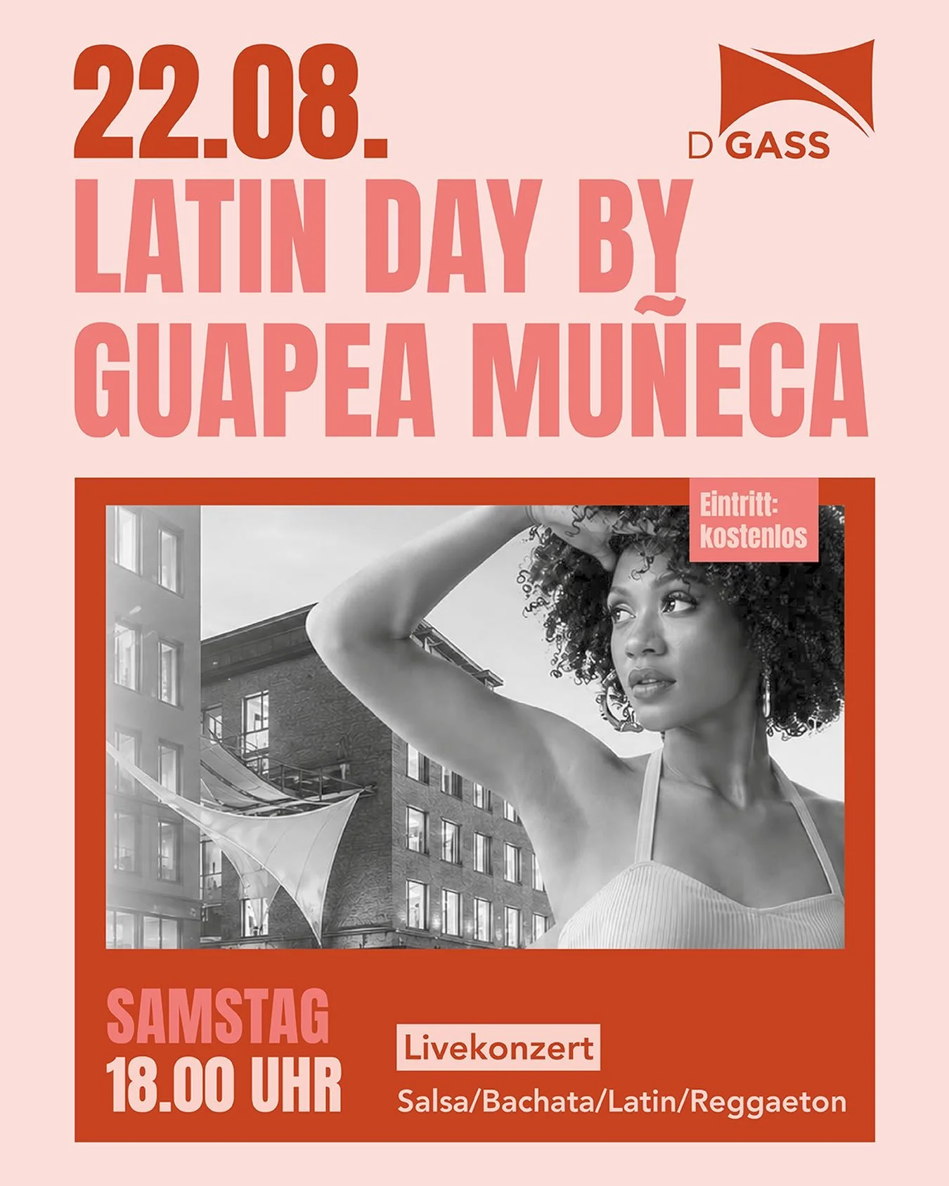 Samstag, 22. August 2026, 18.00 Uhr

💃🏽🔥 LATIN DAY BY GUAPEA MU&Ntilde;ECA 🔥💃🏽

Freut euch auf einen Abend voller Salsa, Bachata, Latin &amp; Reggaeton und erlebt ein besonderes Livekonzert. 🎶🔥

🎟️ Eintritt kostenlos

Kommt vorbei, bringt eu