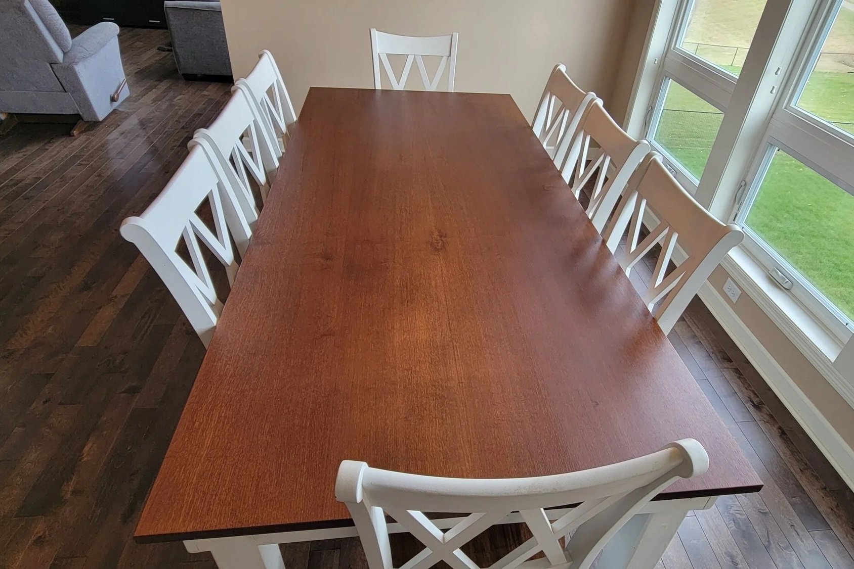 Book matched Rift-Sawn White Oake Dining Table - Custom Solid Hardwood Furniture Built in Lakeville Minnesota