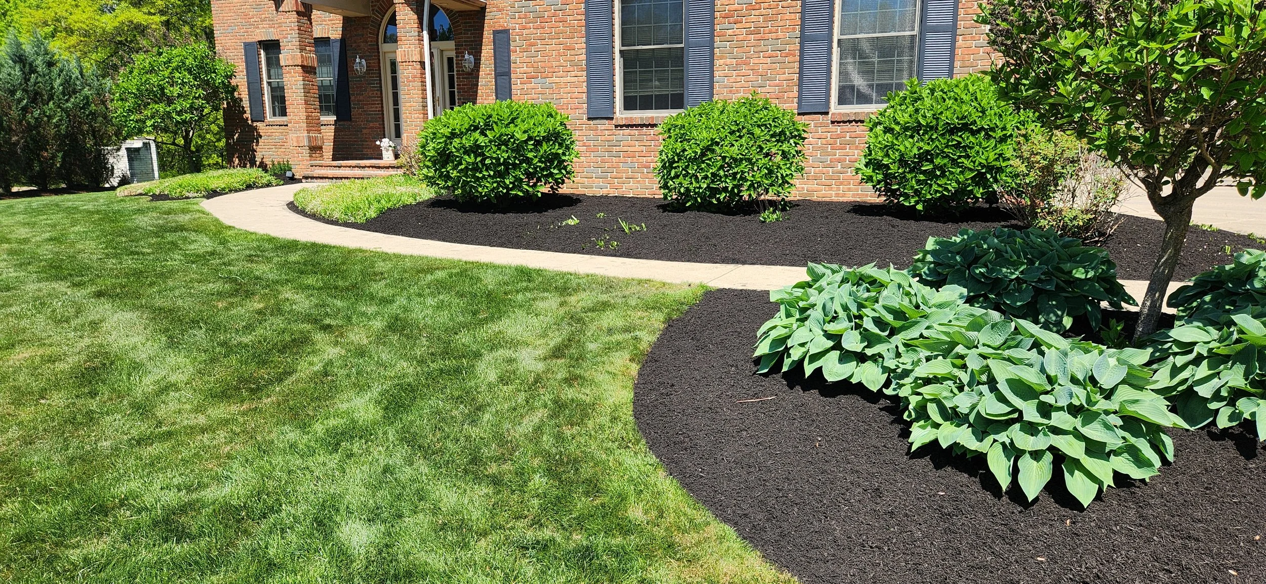 Freshly mulched landscape beds with clean defined borders